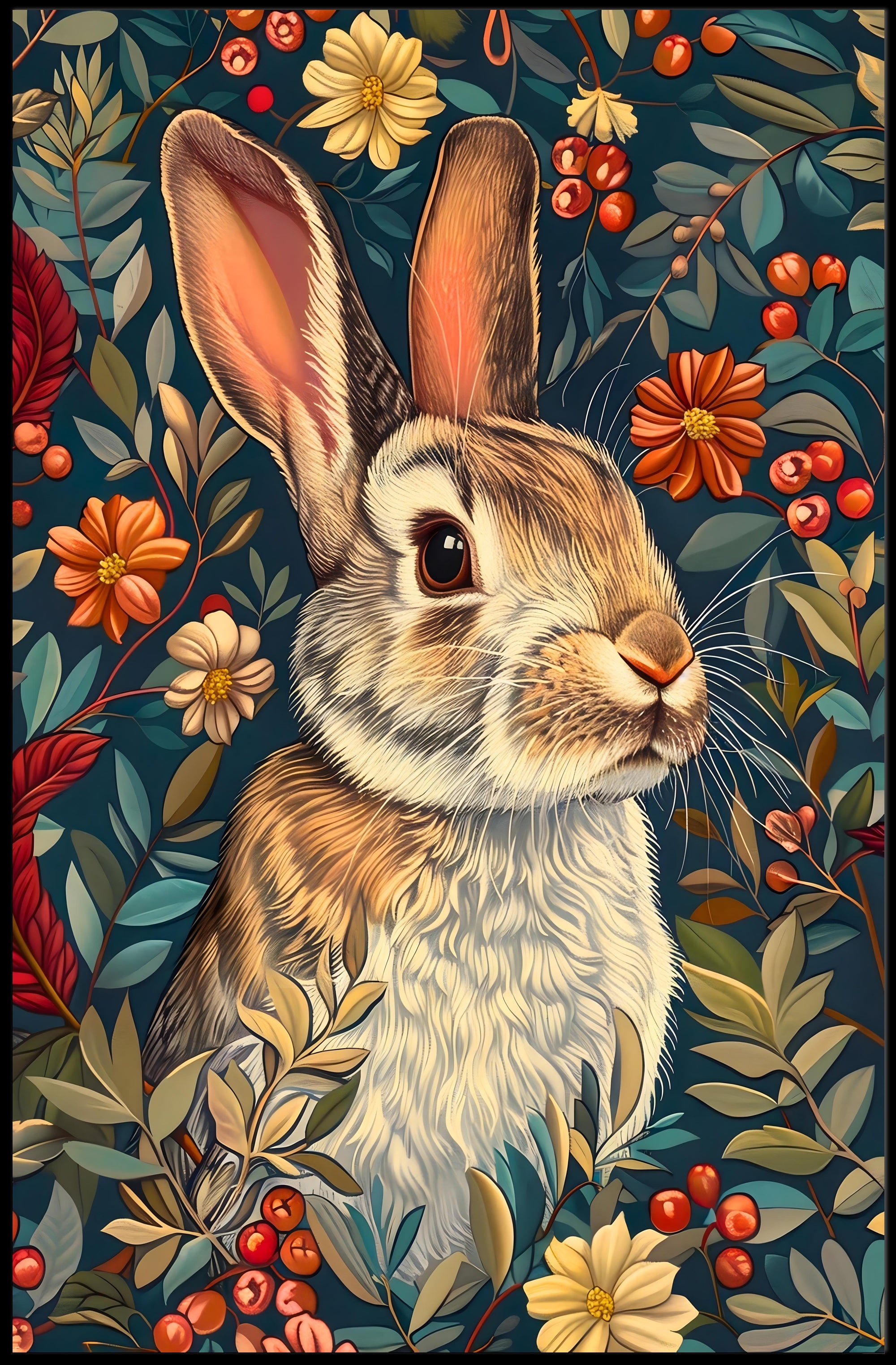Enchanted Rabbit with Vibrant Flowers Animal Poster