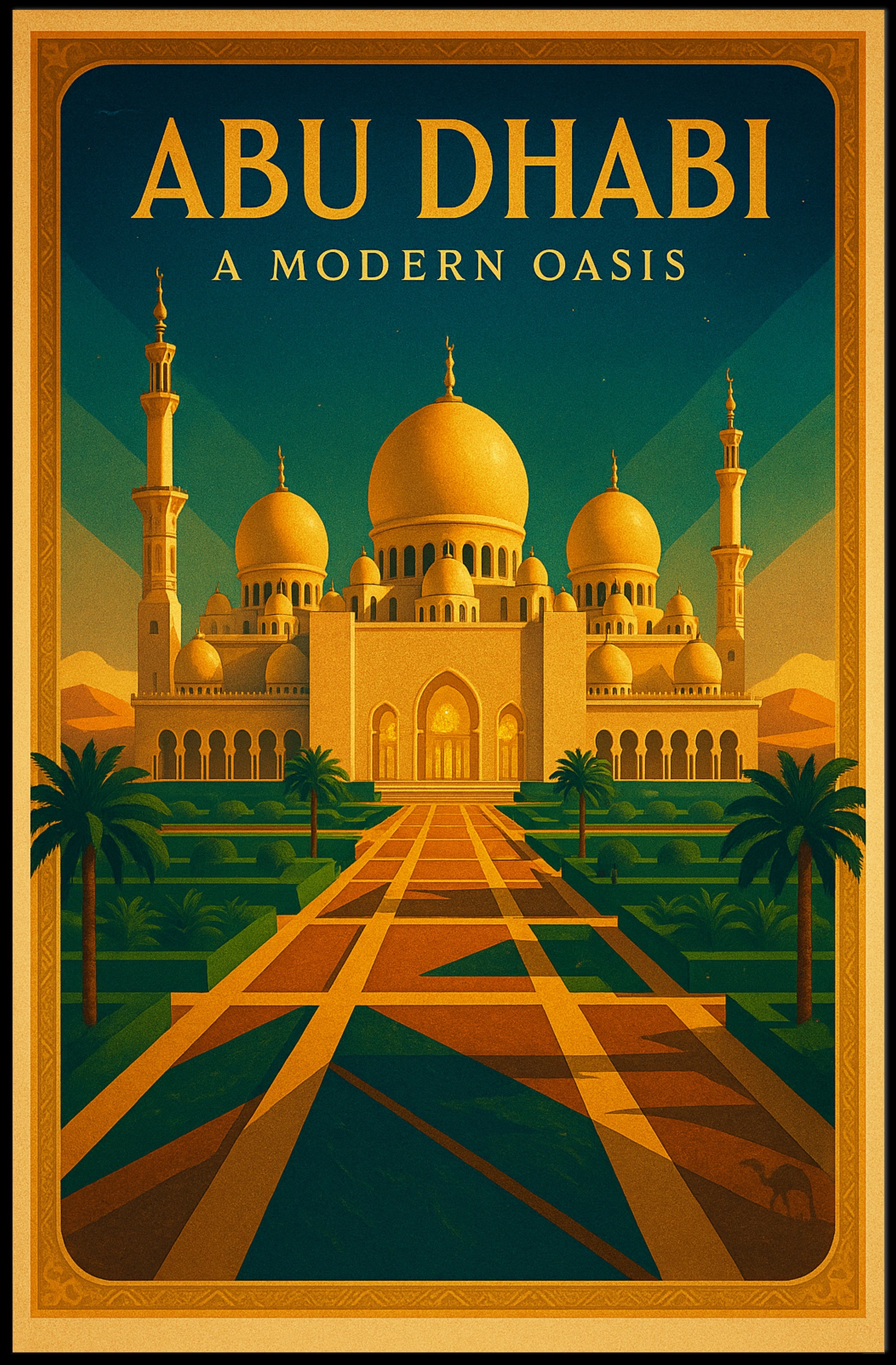 Abu Dhabi Oasis Elegance Vintage Travel Poster