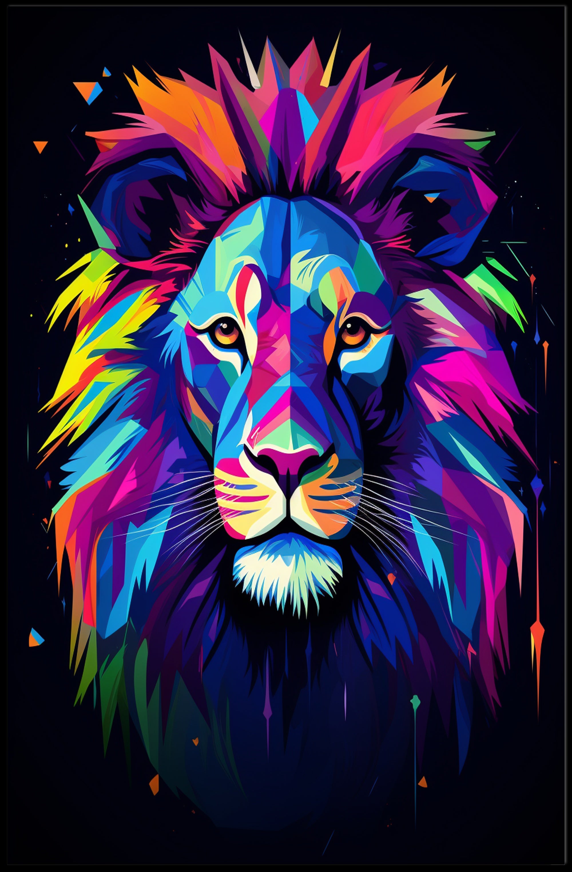 Vibrant Lion Portrait in Abstract, Artistic, or Pop Culture Poster