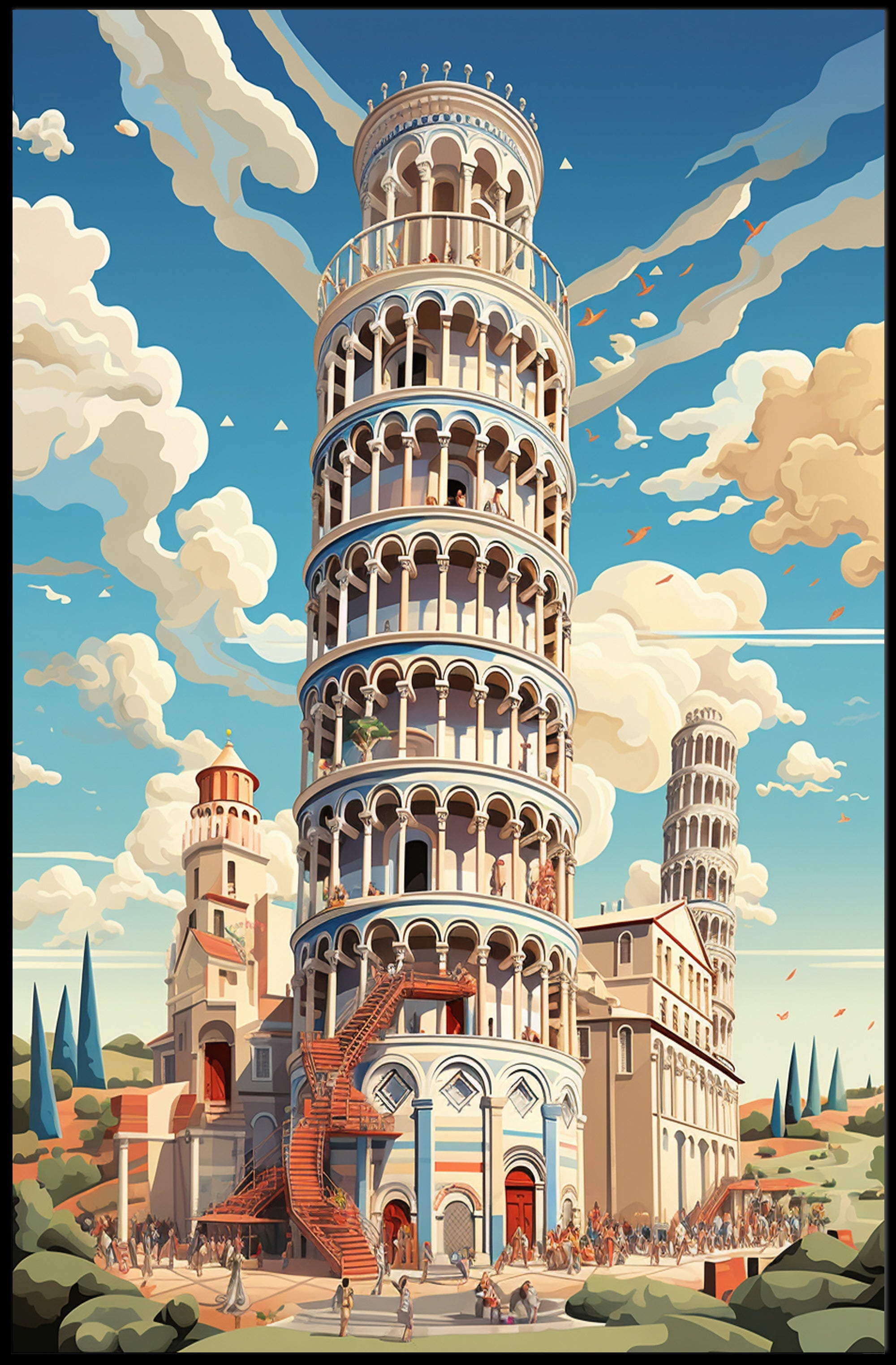 The Leaning Tower Of Pisa Artistic Poster PosterGoat