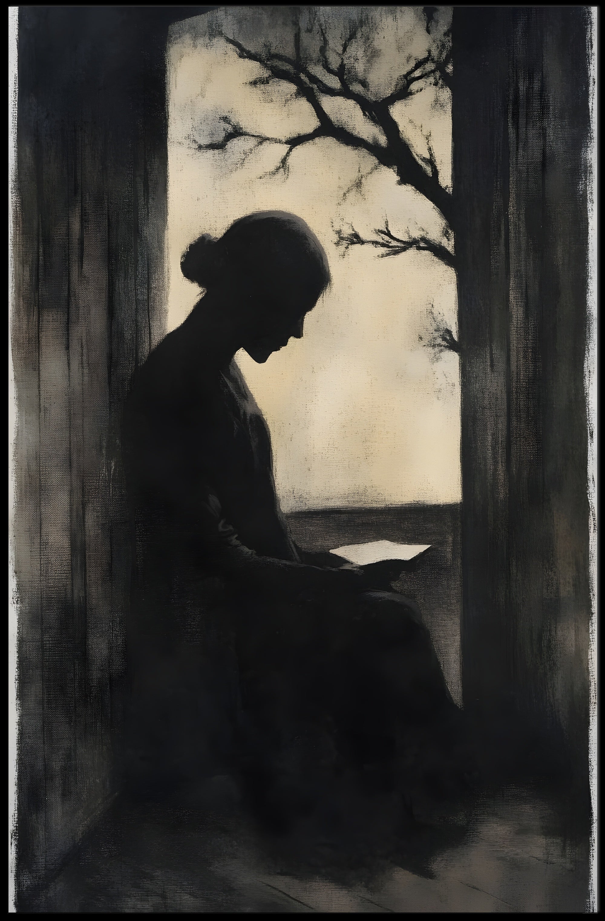 Silhouette Woman Reading Vintage Artistic Poster PosterGoat