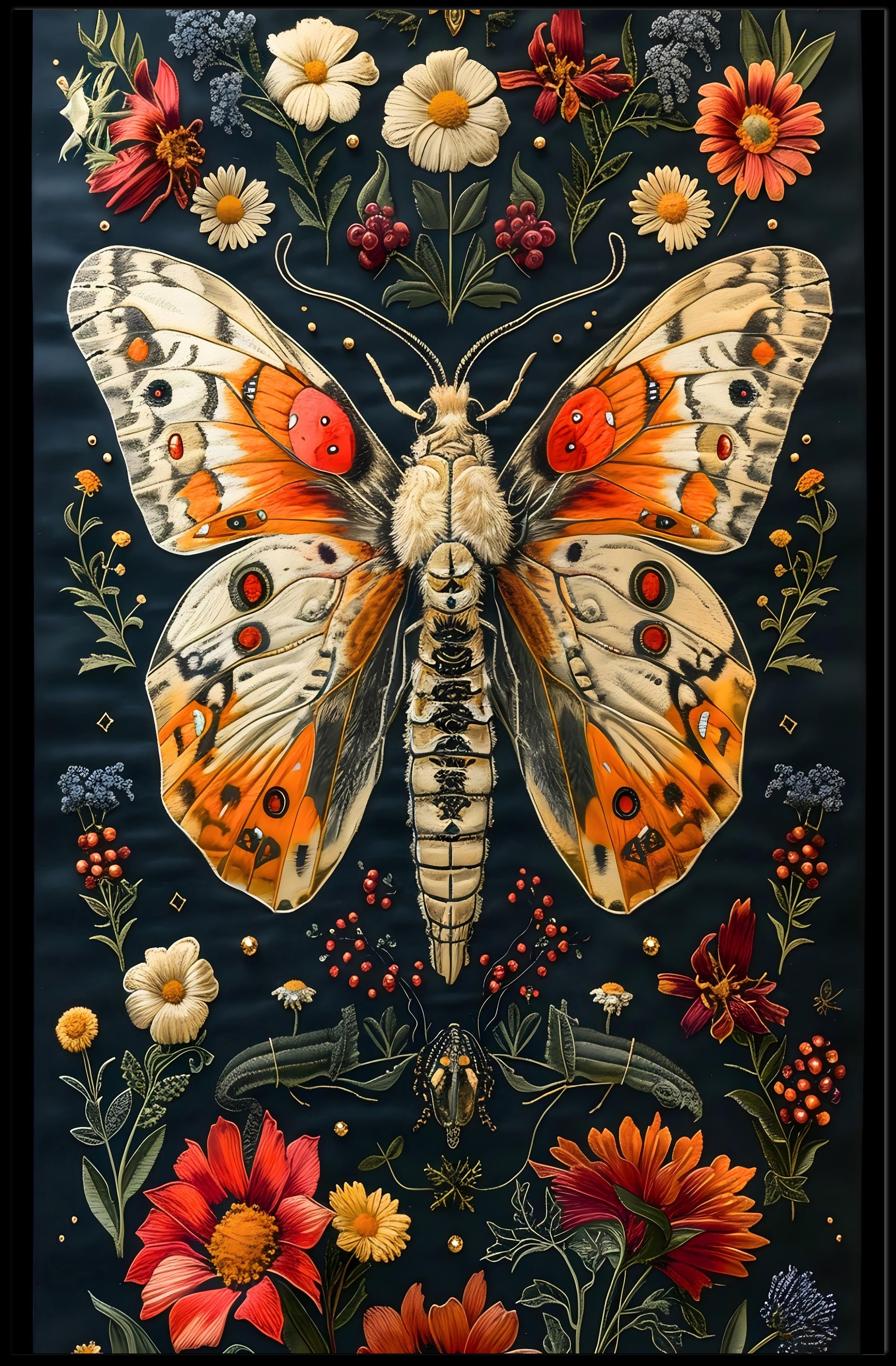 Vibrant Butterfly and Botanicals Artistic Poster