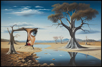 Surreal Desert Landscape with Human-Tree Artistic Poster