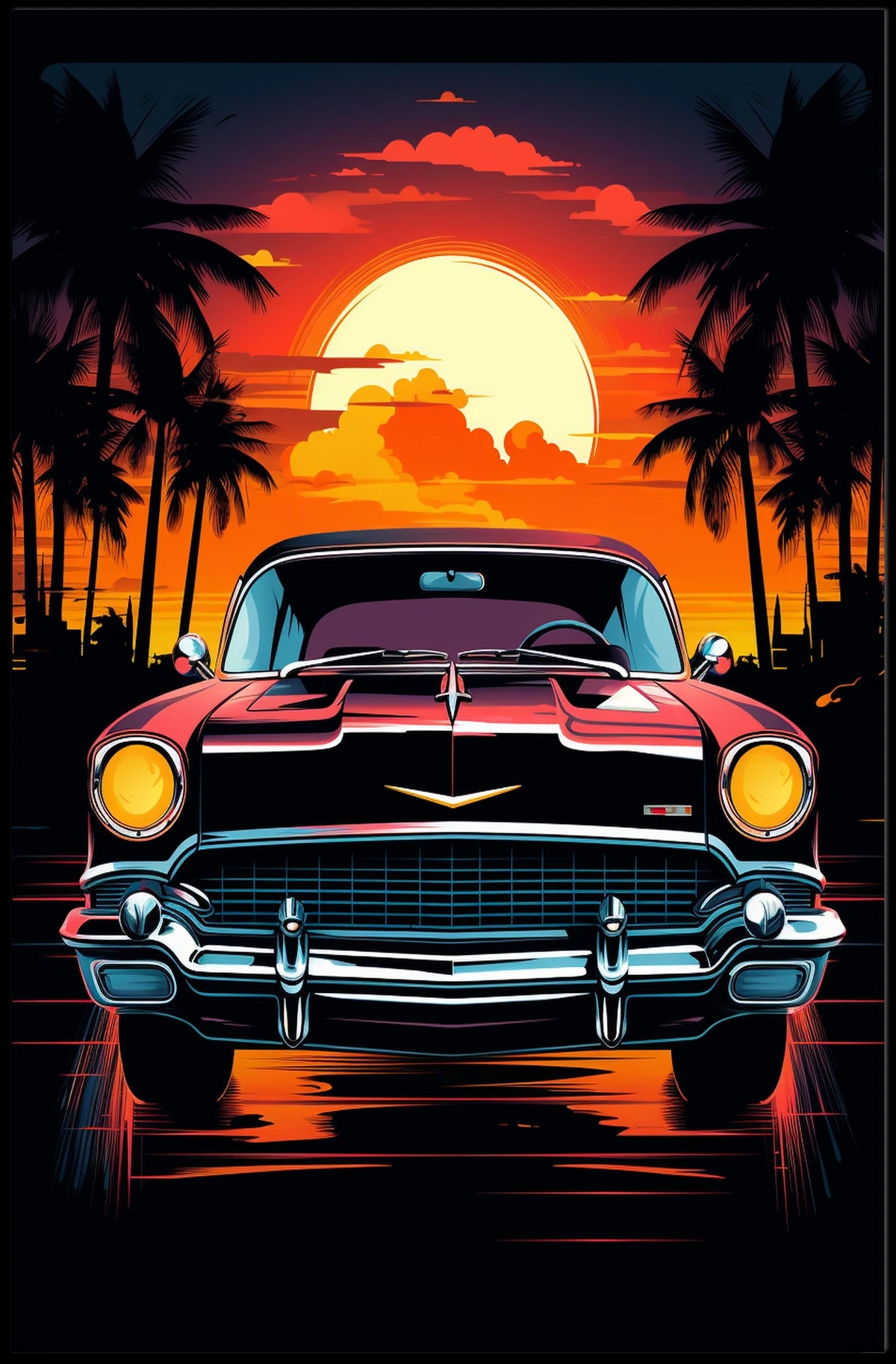 Classic Car at Sunset Poster