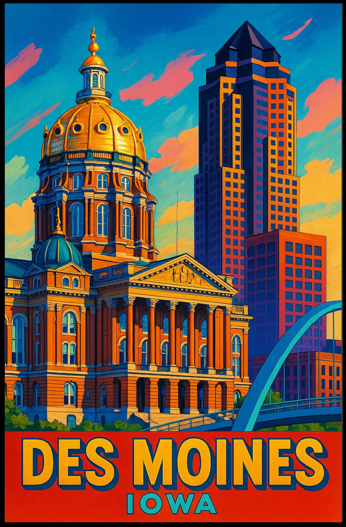 Des Moines, Iowa Vibrant Cityscape Poster