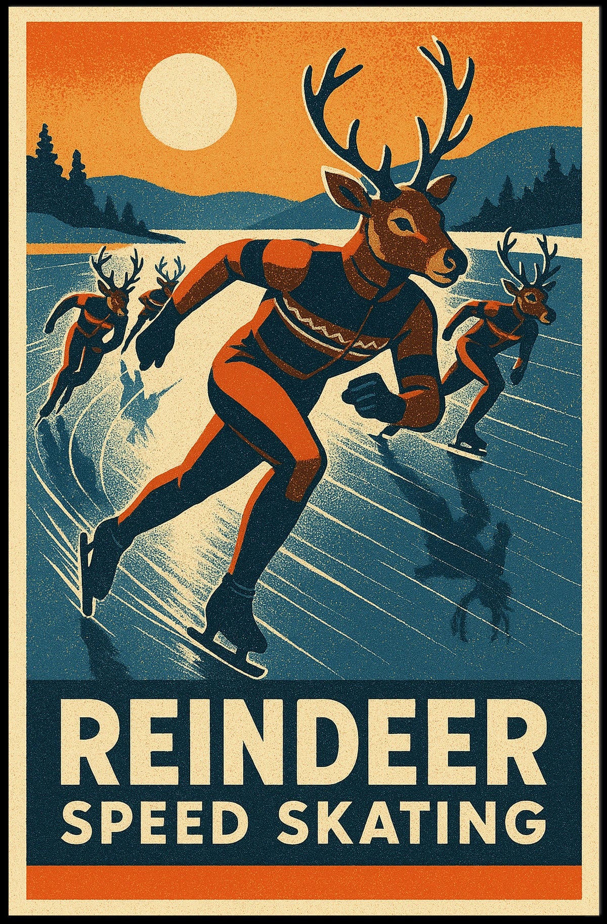 Reindeer Speed Skating Poster