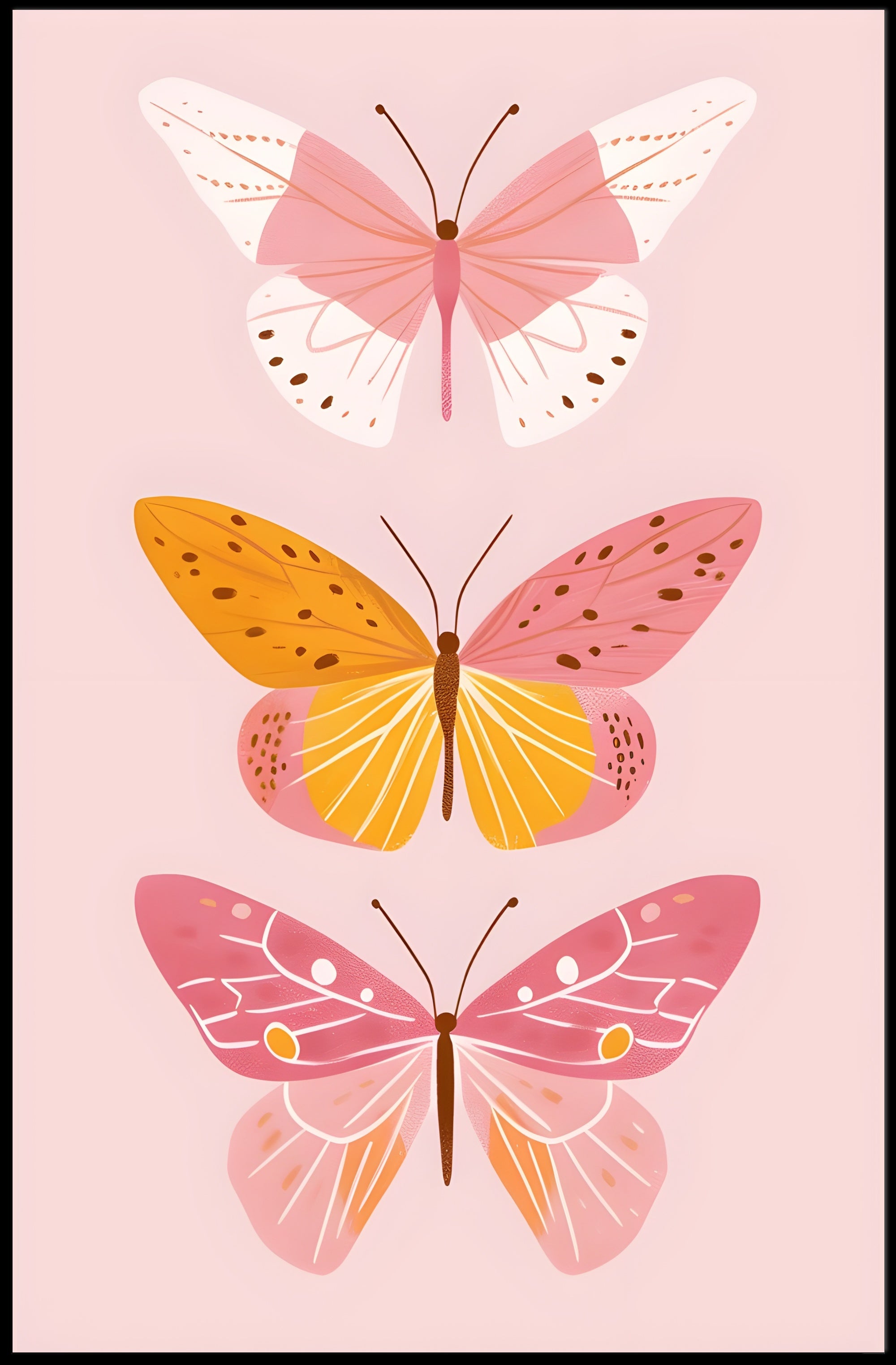 Butterfly Trio Modern Illustration Artistic Poster PosterGoat