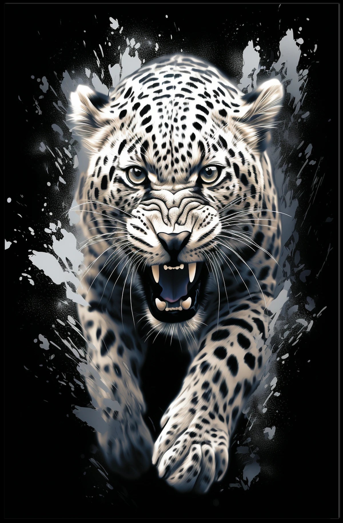 Fierce Roaring Leopard Dynamic Art Poster Print