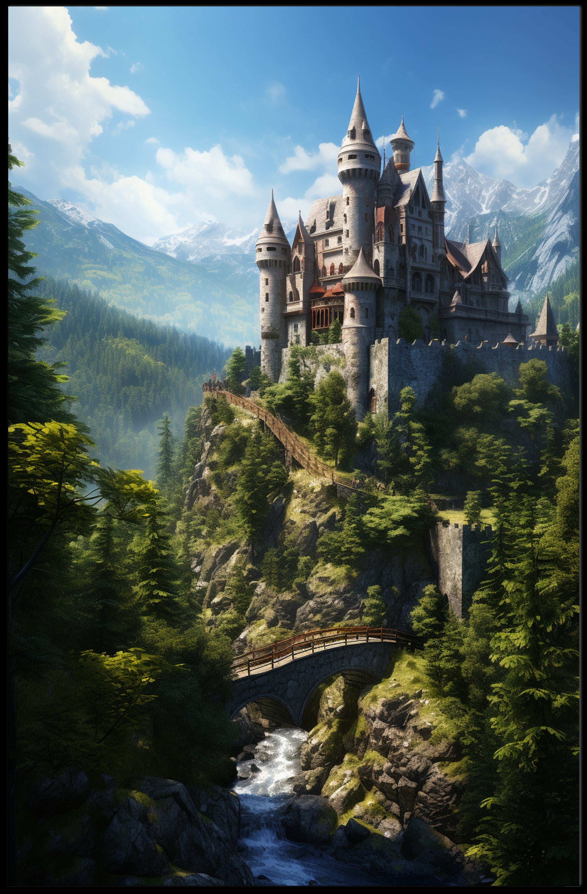 Enchanted Castle In The Mountains Poster PosterGoat