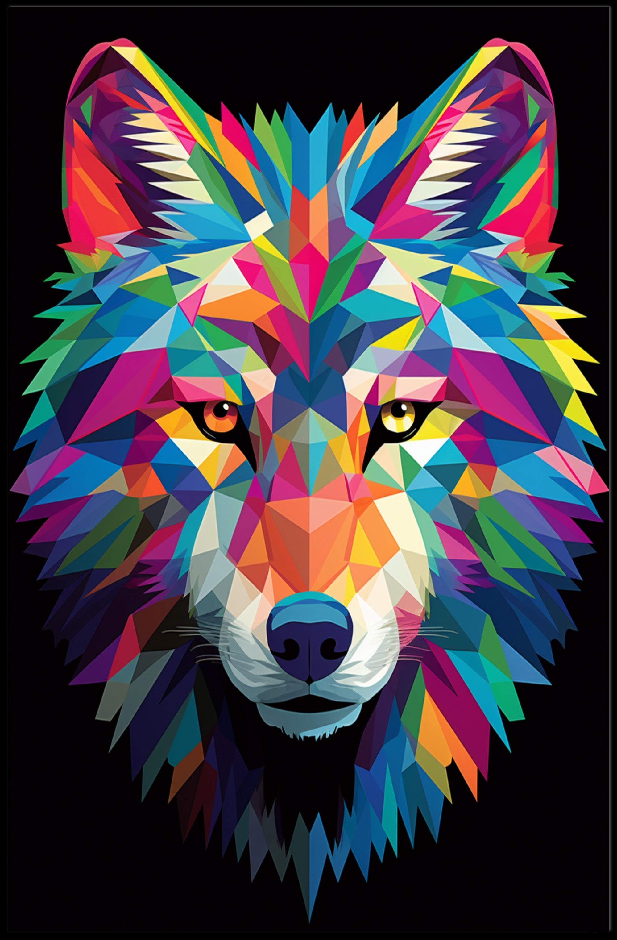 Vibrant Geometric Wolf Poster PosterGoat