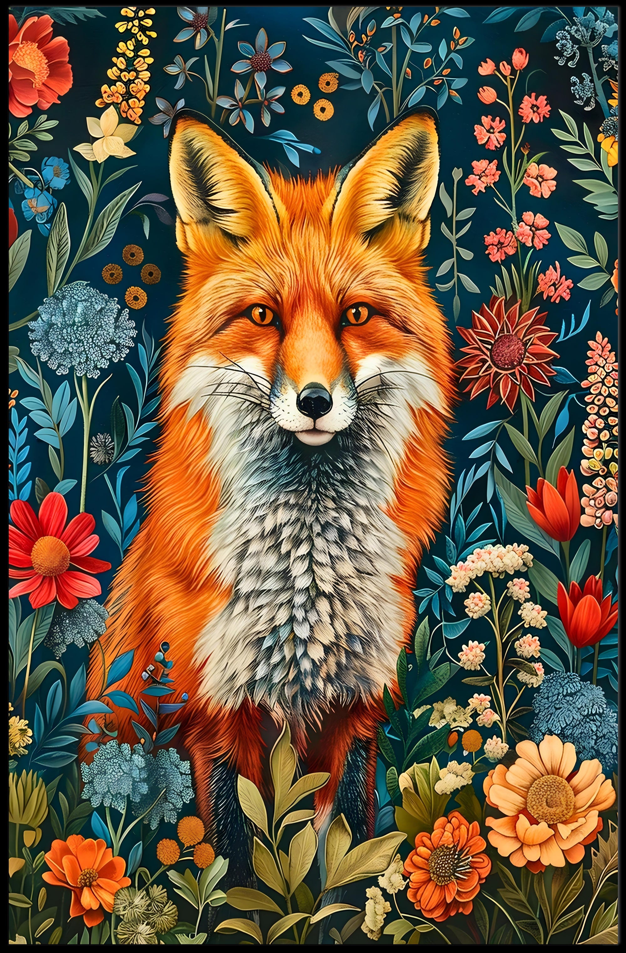 Majestic Fox Amongst Flowers: Enchanting Animal Poster
