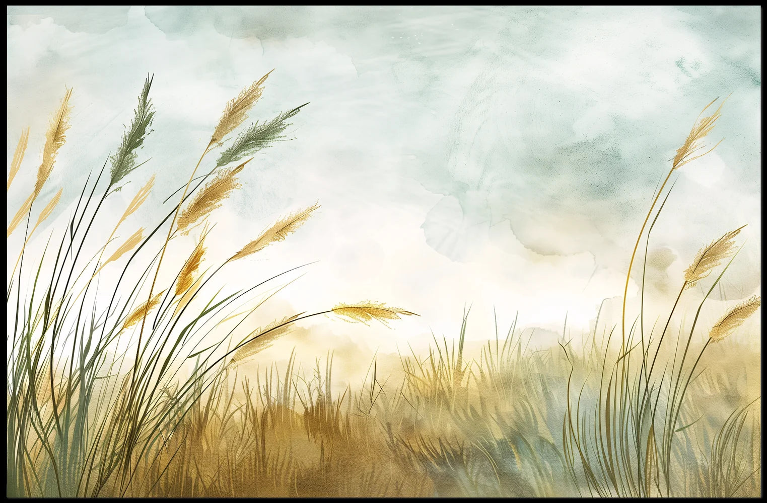 Serene Meadow Abstract Watercolor Landscape Poster