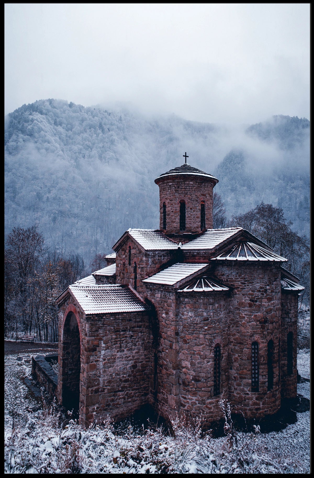 Winter Serenity At A Stone Chapel Poster