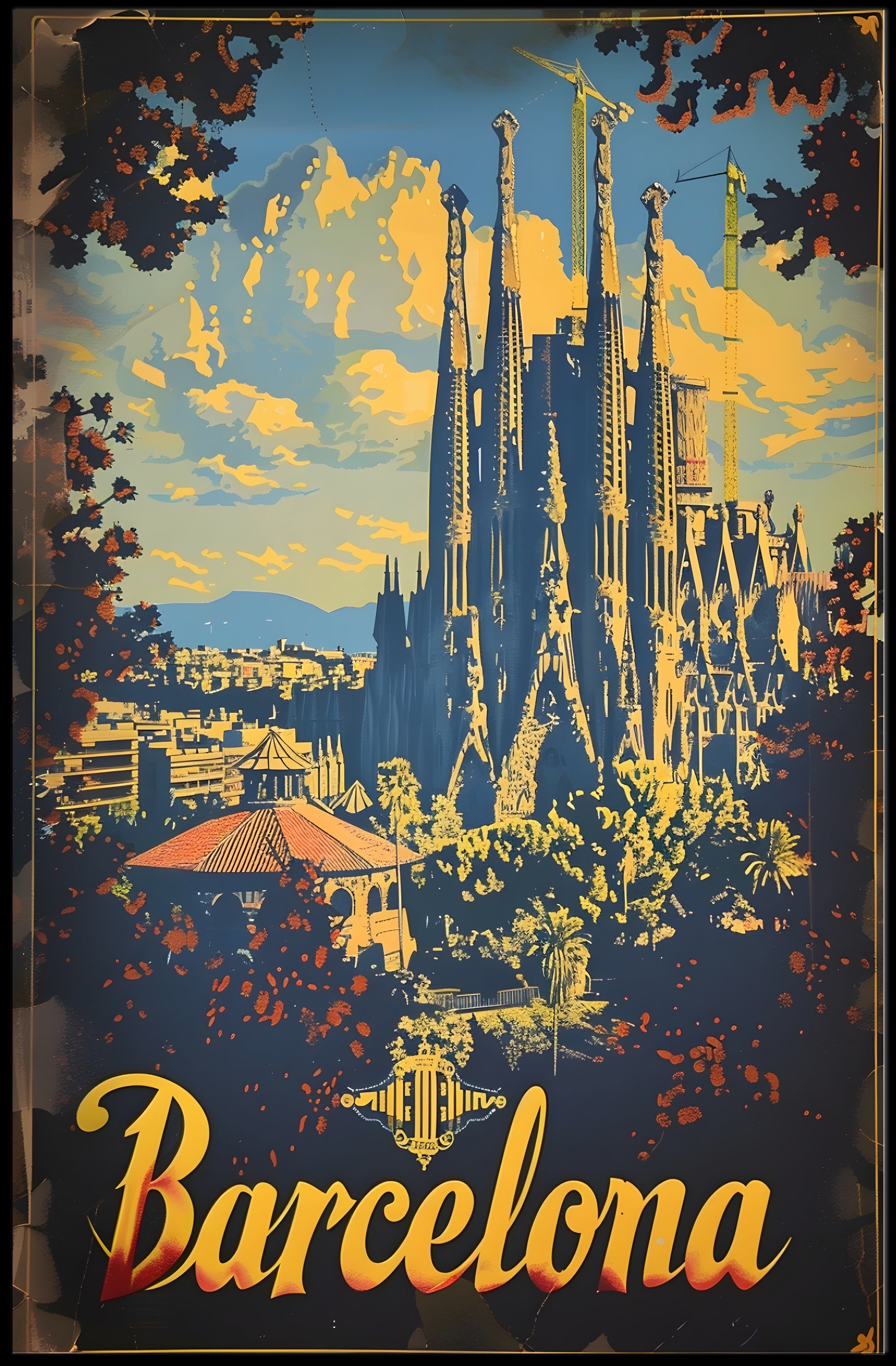 Barcelona's La Sagrada Familia Vintage Travel Poster