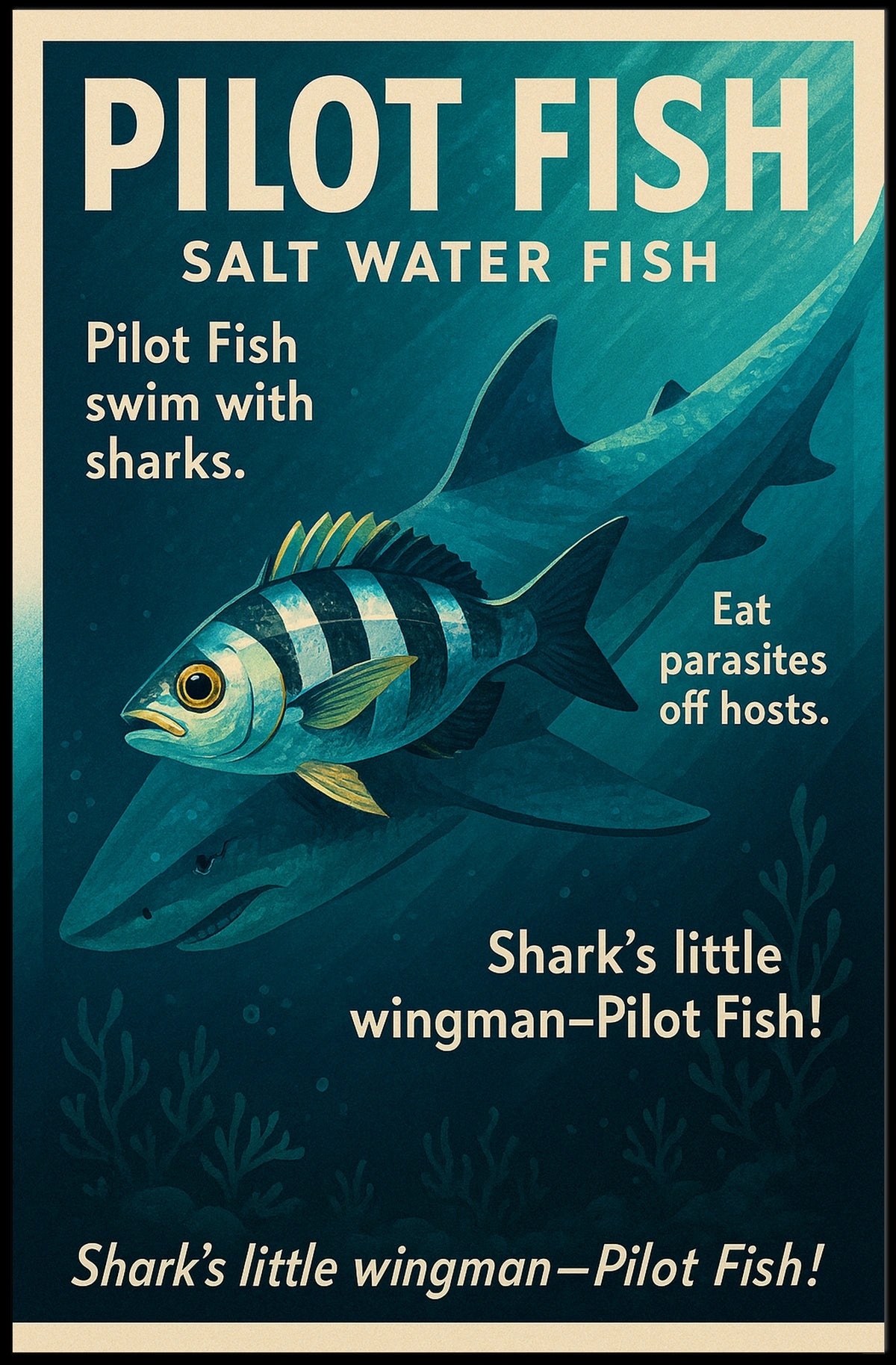 Pilot Fish and Shark Symbiosis Educational Poster