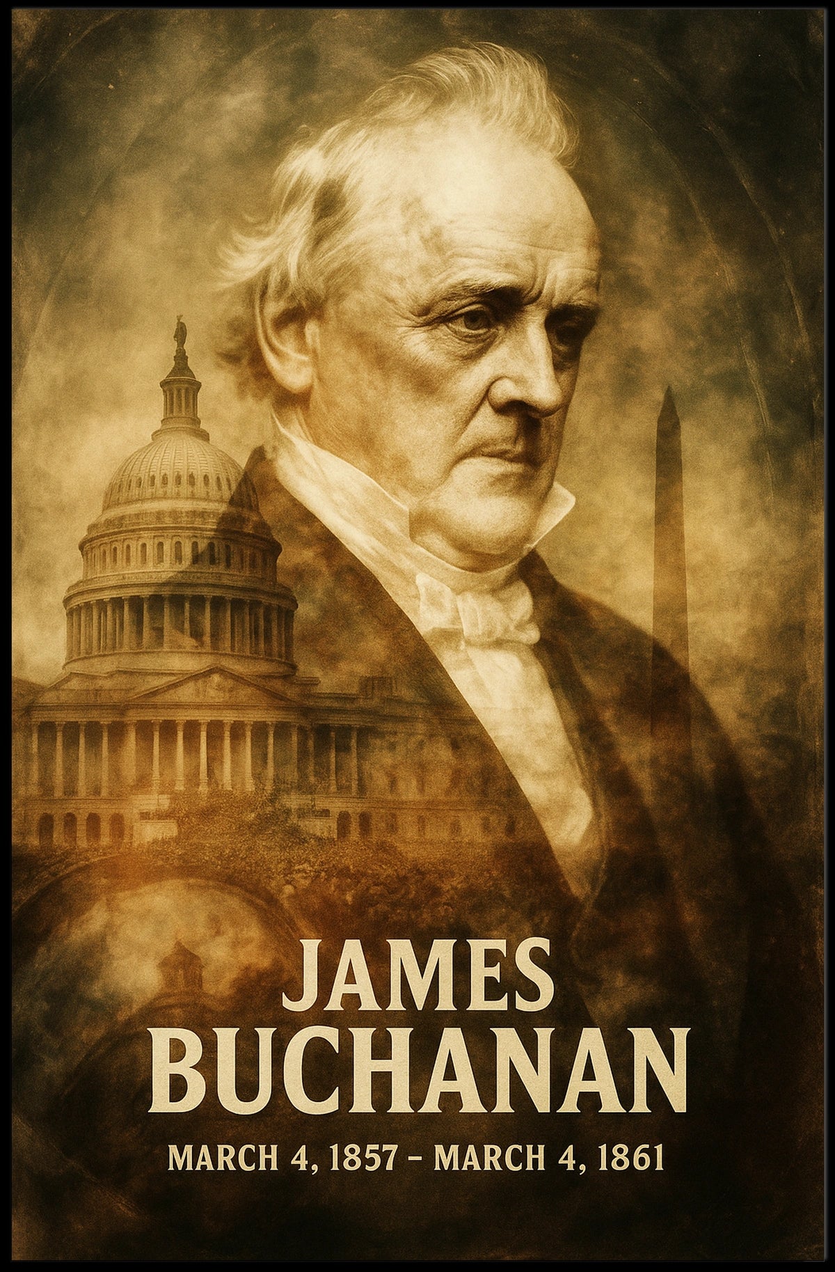 James Buchanan 15th President of the United States Double Exposure Poster