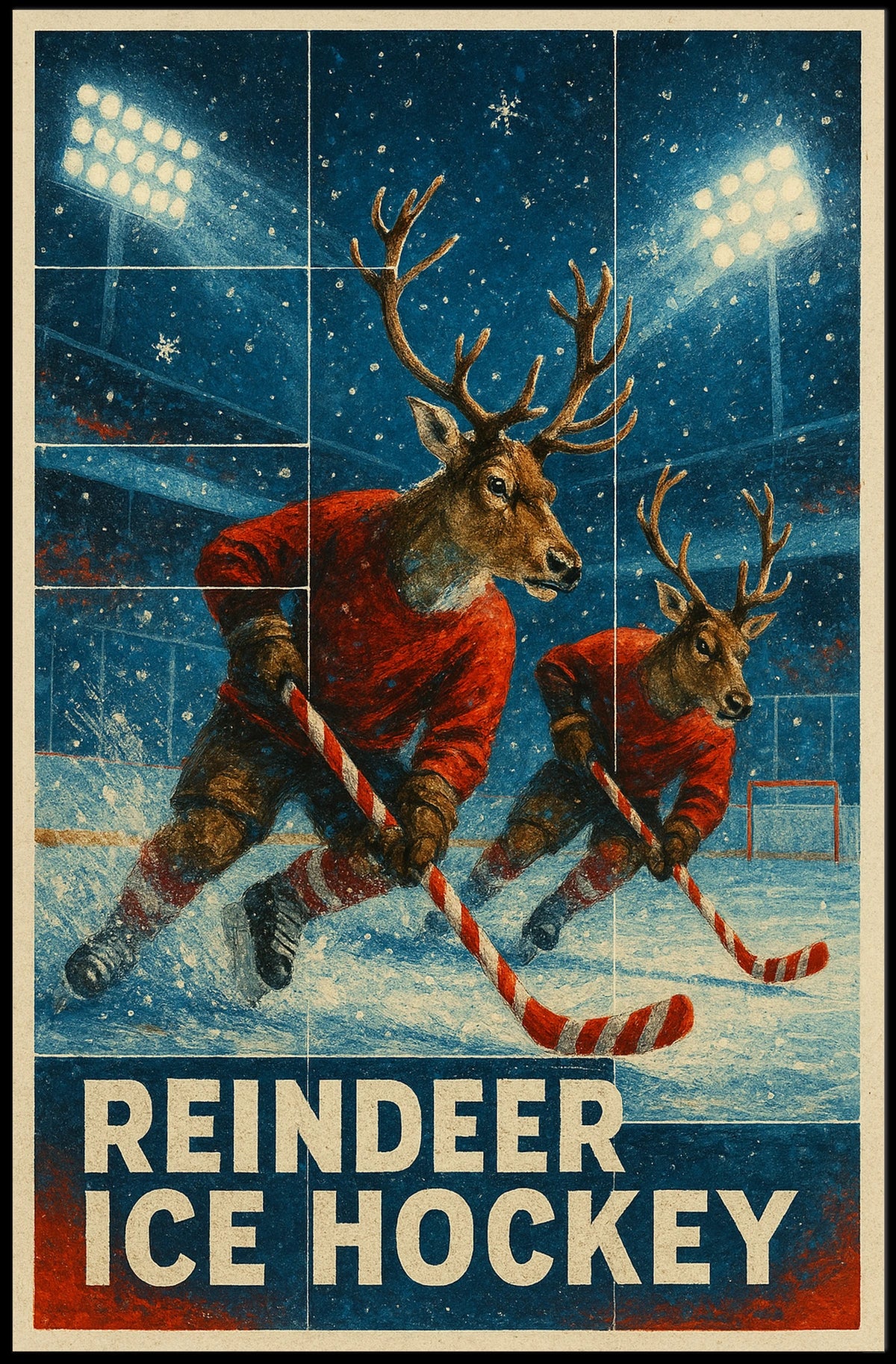 Reindeer Ice Hockey Poster for Holiday Fun Sports Enthusiasts