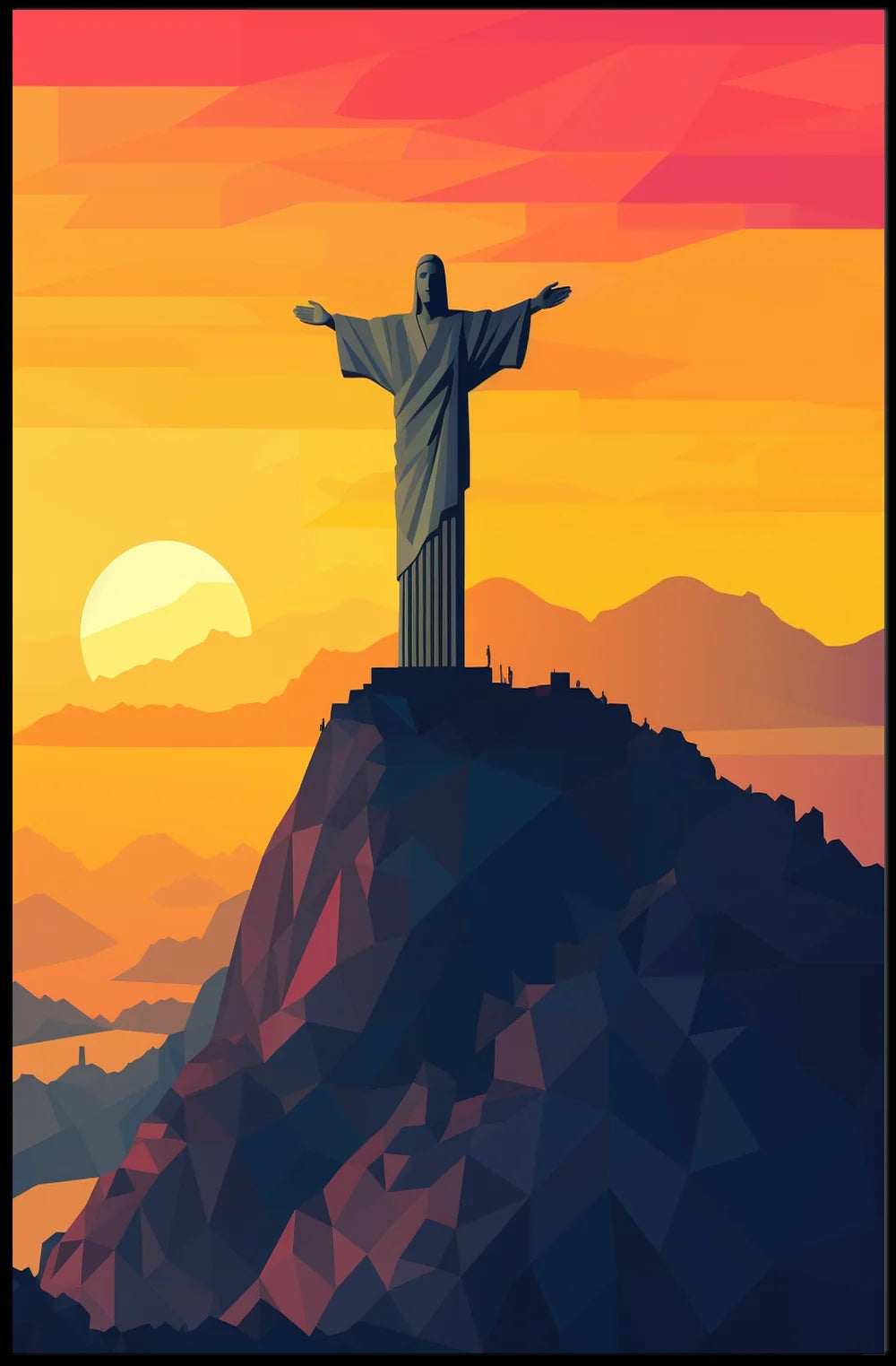 Christ the Redeemer Geometric Sunset Art Poster
