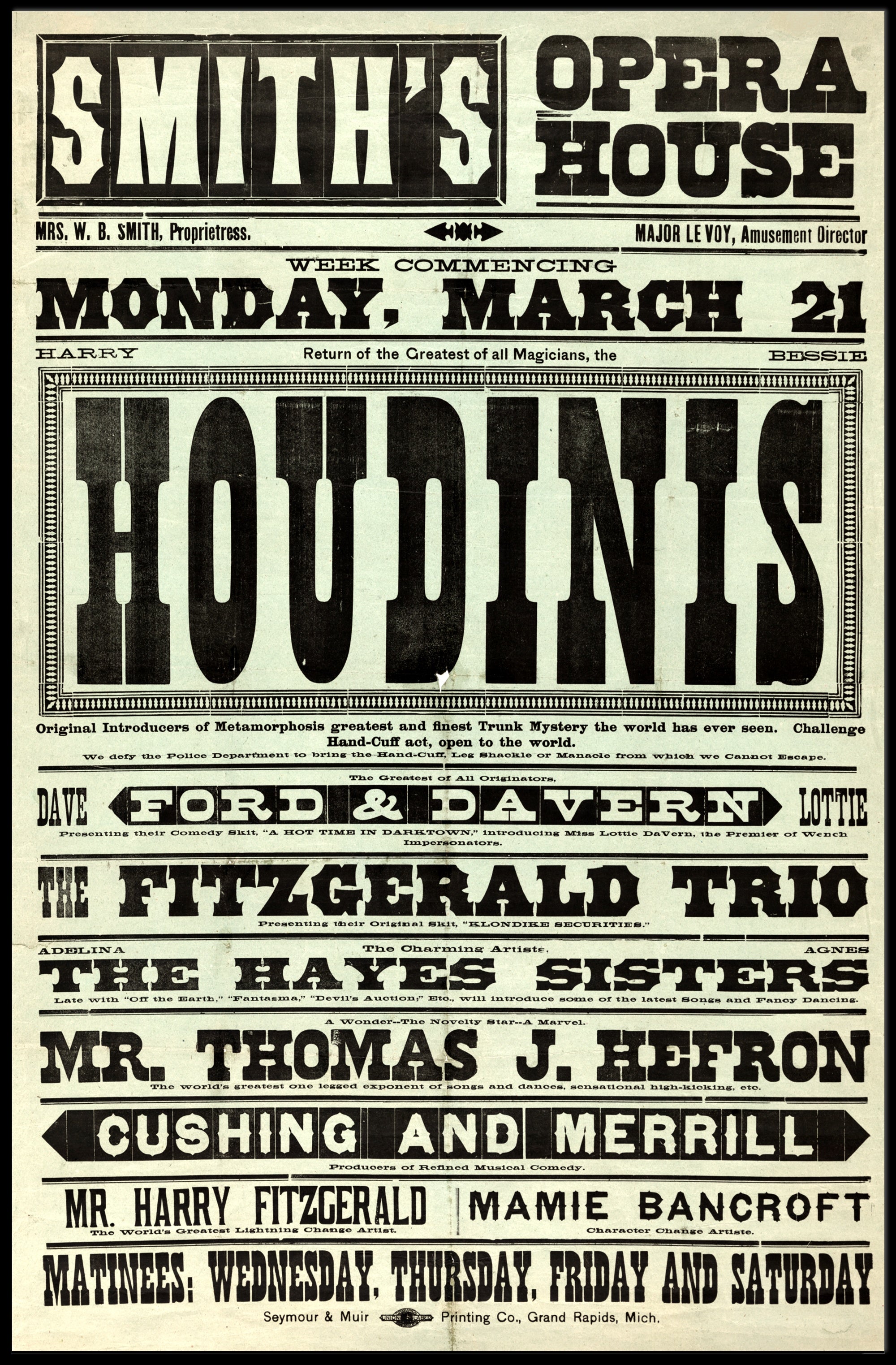 Houdini and Vaudeville Stars Early 20th Century Cultural Poster