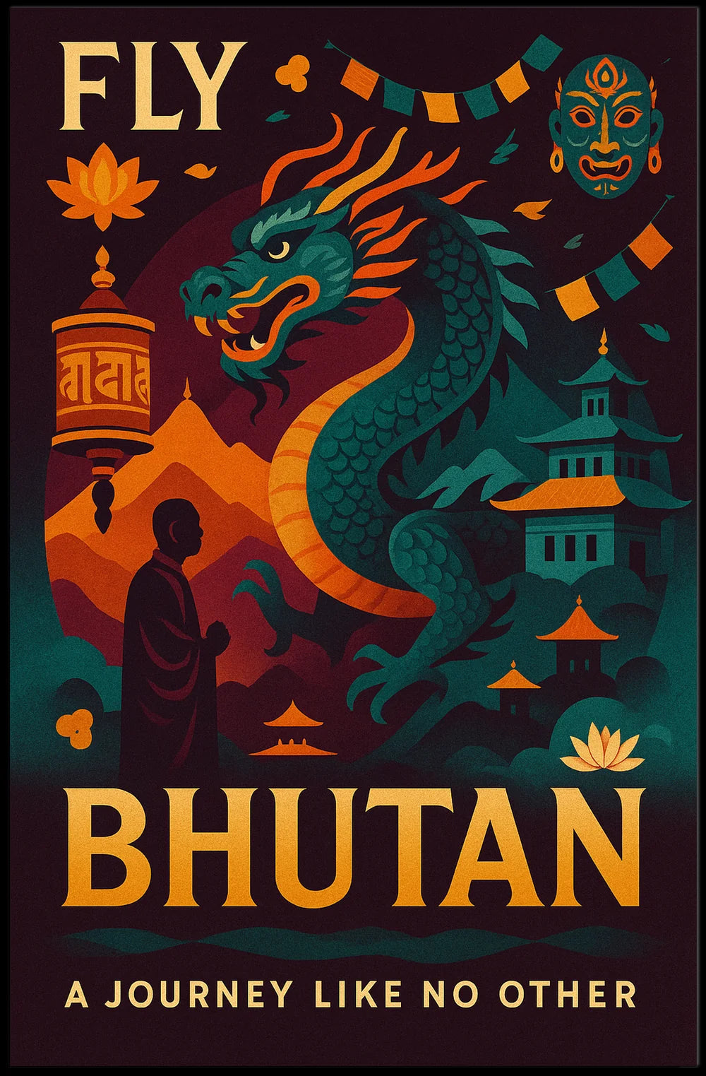 Bhutan Spirit Adventure Travel Poster PosterGoat