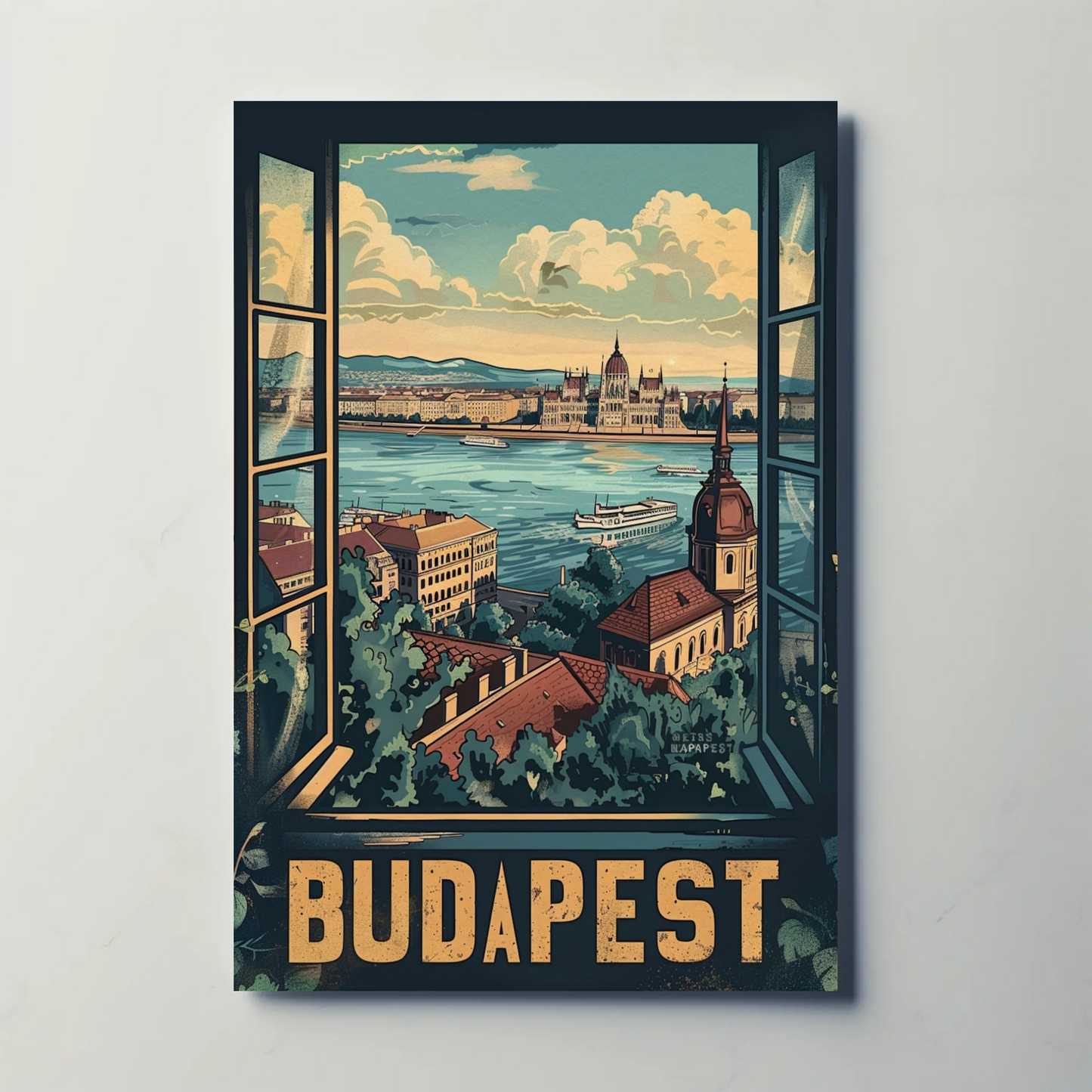 Budapest Window View Travel Poster
