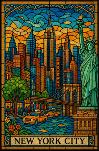 New York City Stained Glass Skyline Poster Modern Wall Art