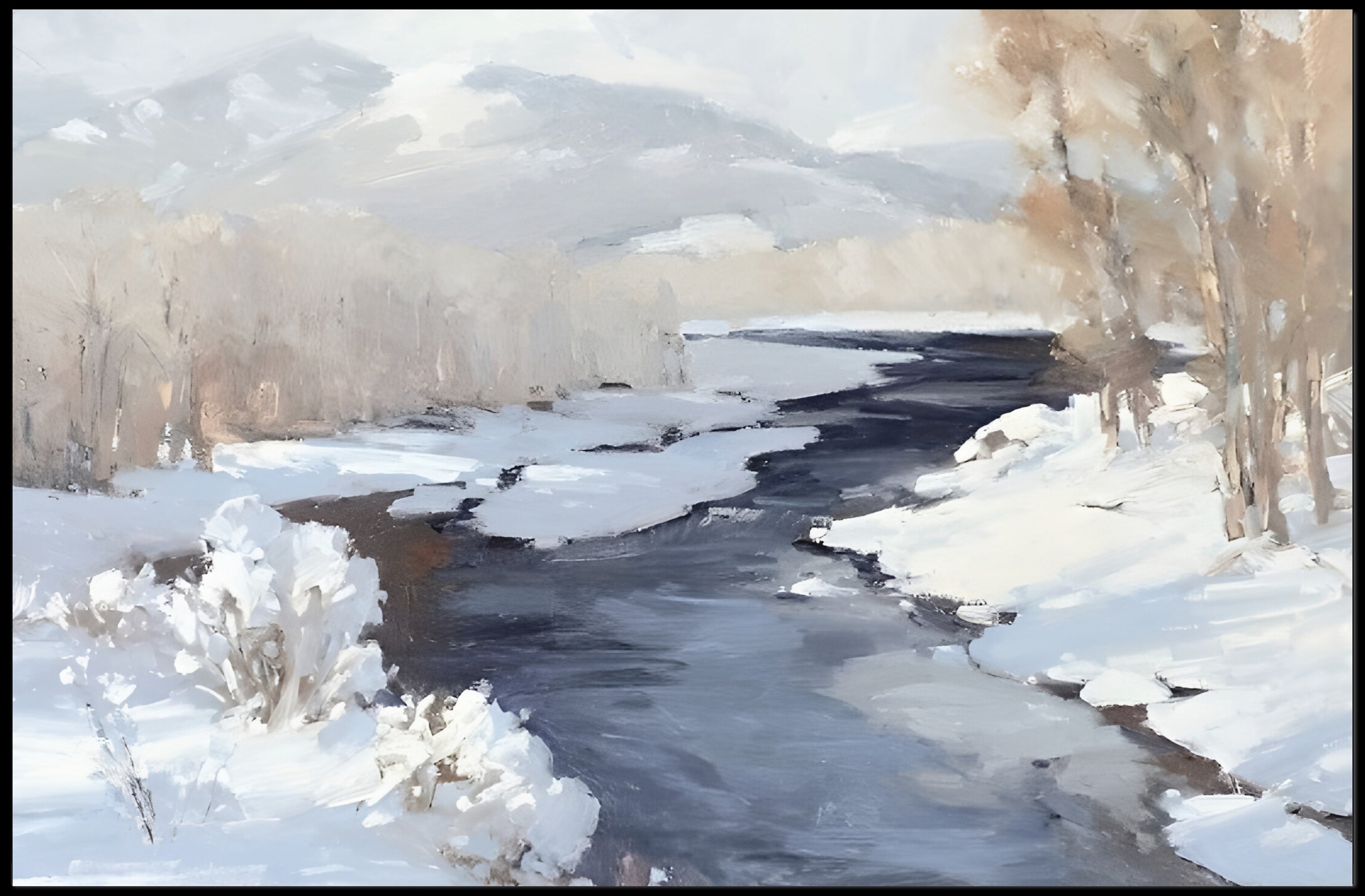 Winter River Landscape Poster