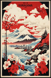 Scenic Kanagawa Japan Vintage Travel Poster