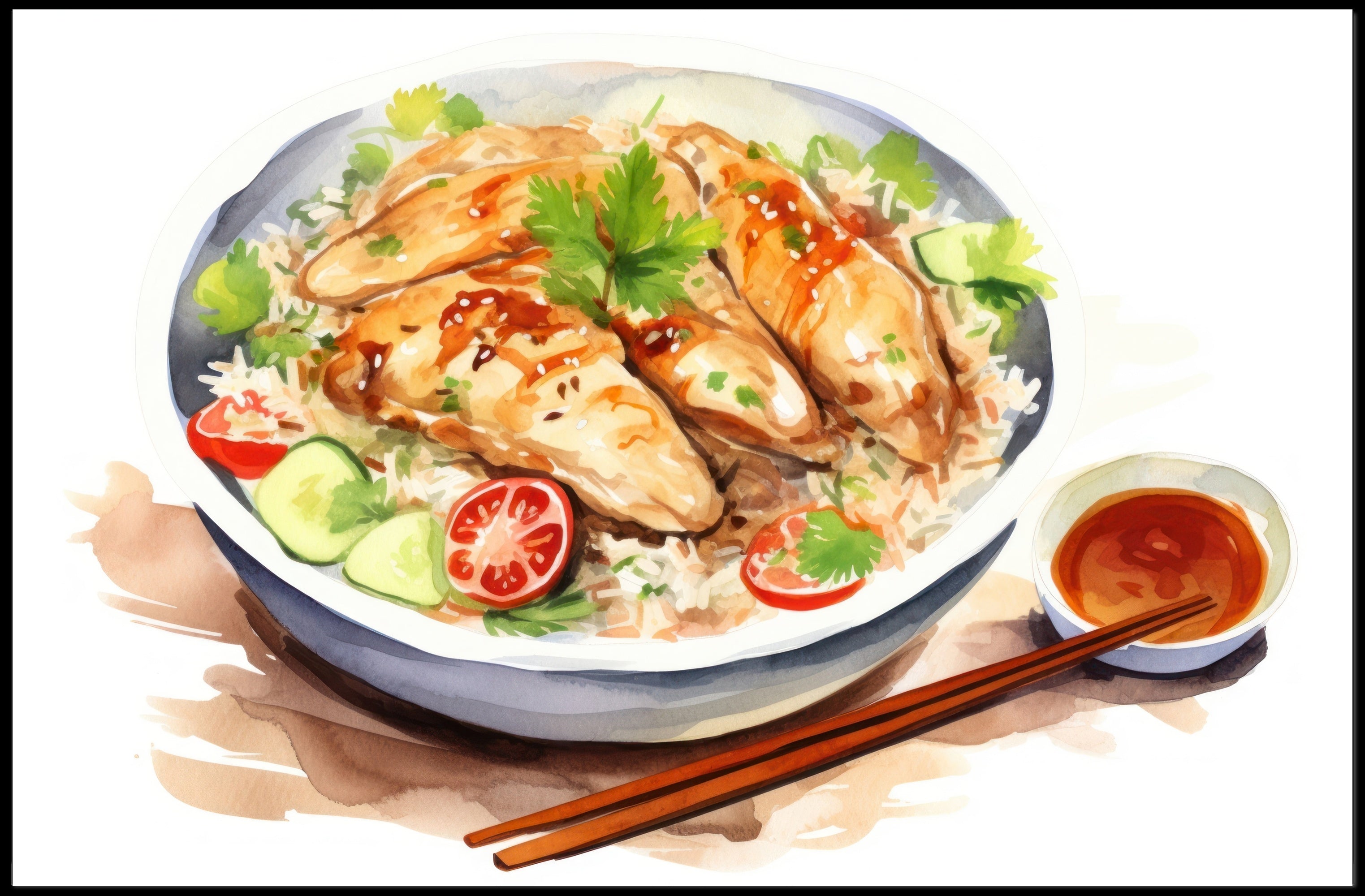 Culinary Delight โ Chicken Rice Illustration Poster