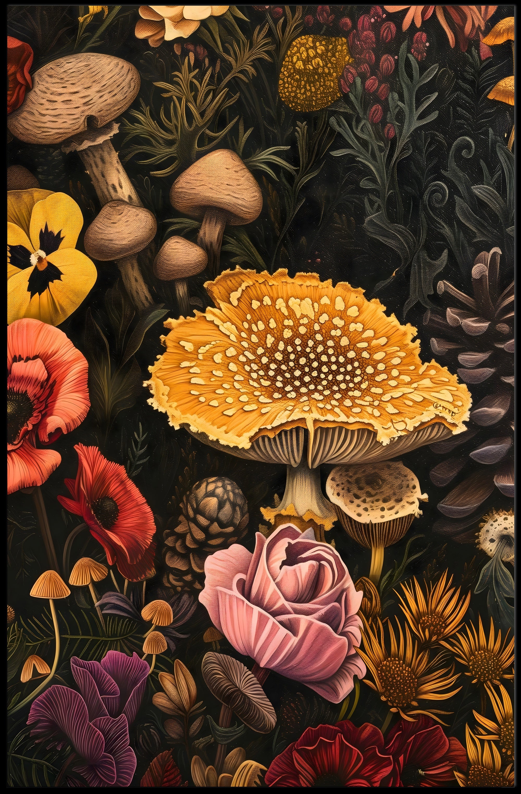 Botanical Mushroom Illustration Educational or Infographic Poster