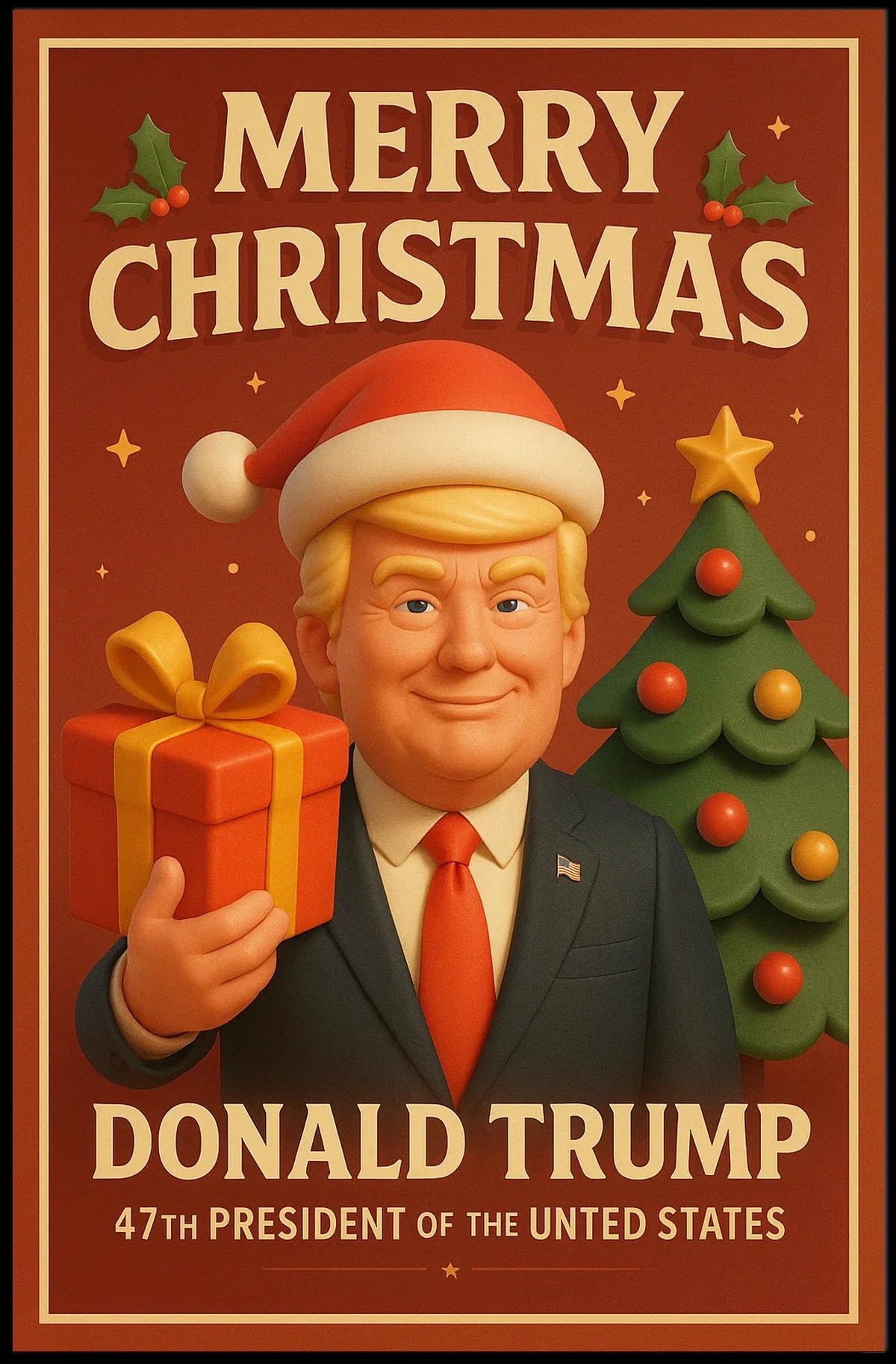 Festive Christmas Greeting Poster with Cartoon Santa Theme