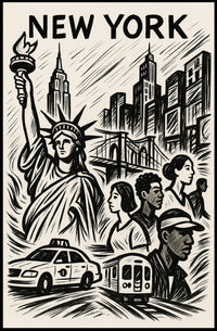 New York City Iconic Landmarks Poster Vintage Wall Art