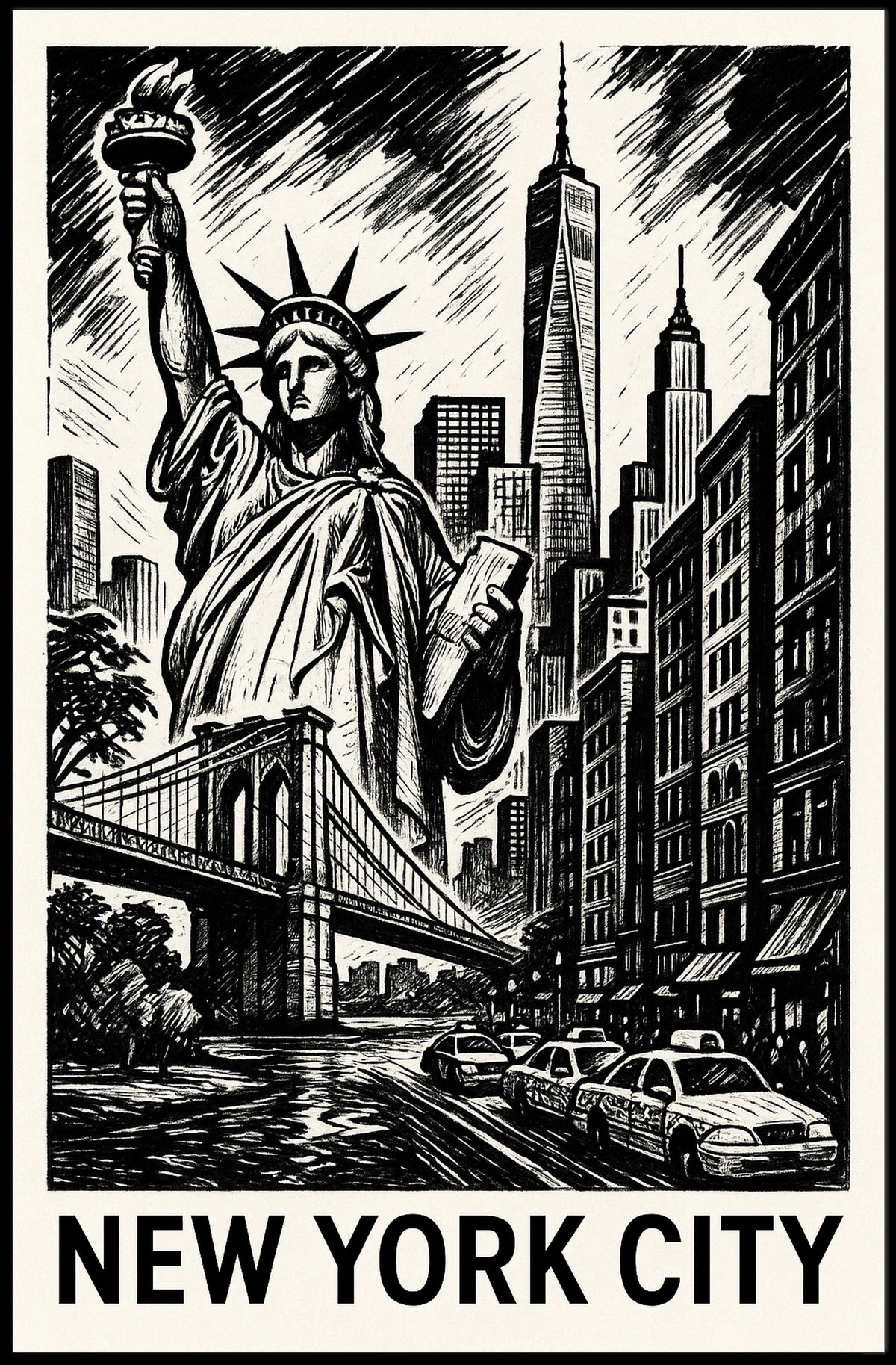Iconic New York City Poster Monochrome Skyline For NYC Home
