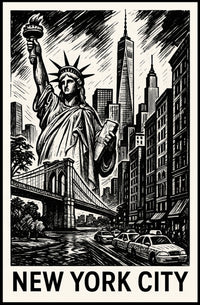 Iconic New York City Poster Monochrome Skyline For NYC Home