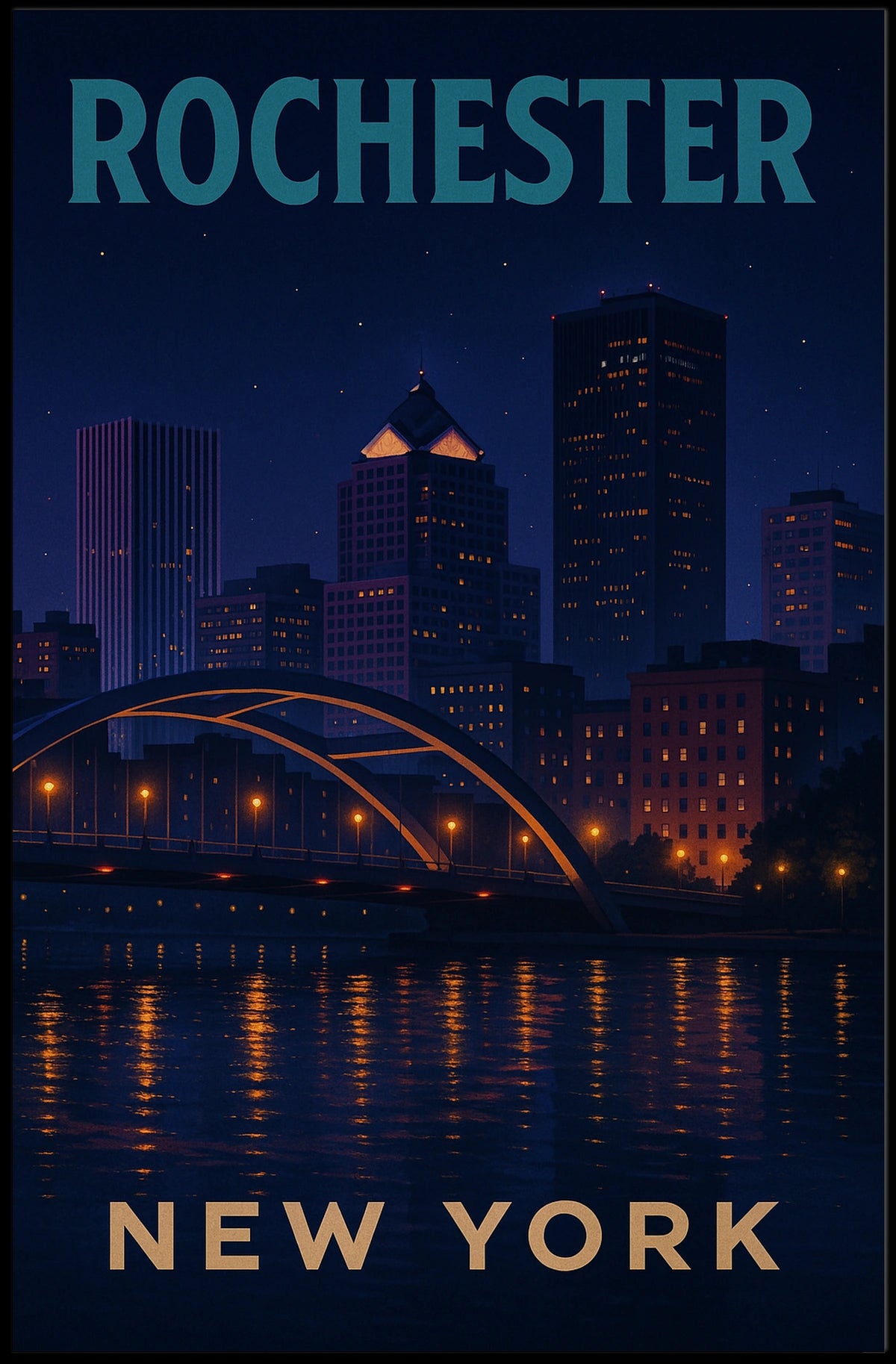 Rochester Nightscape Urban Skyline Poster Modern Wall Art
