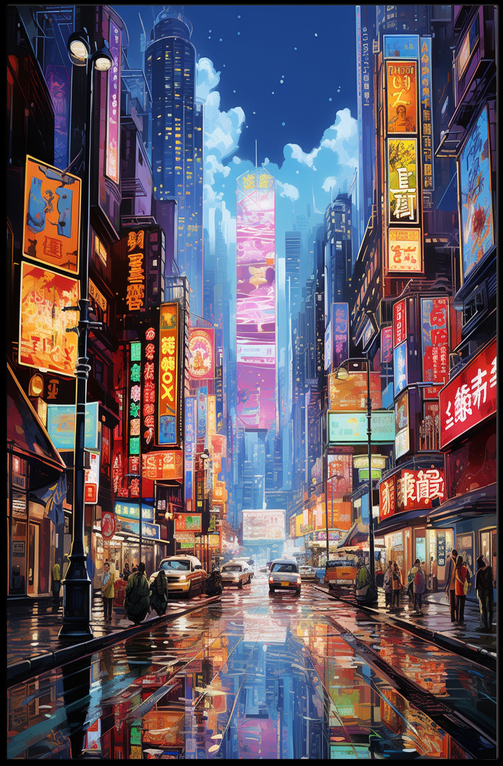 Neon Cityscape At Night Poster