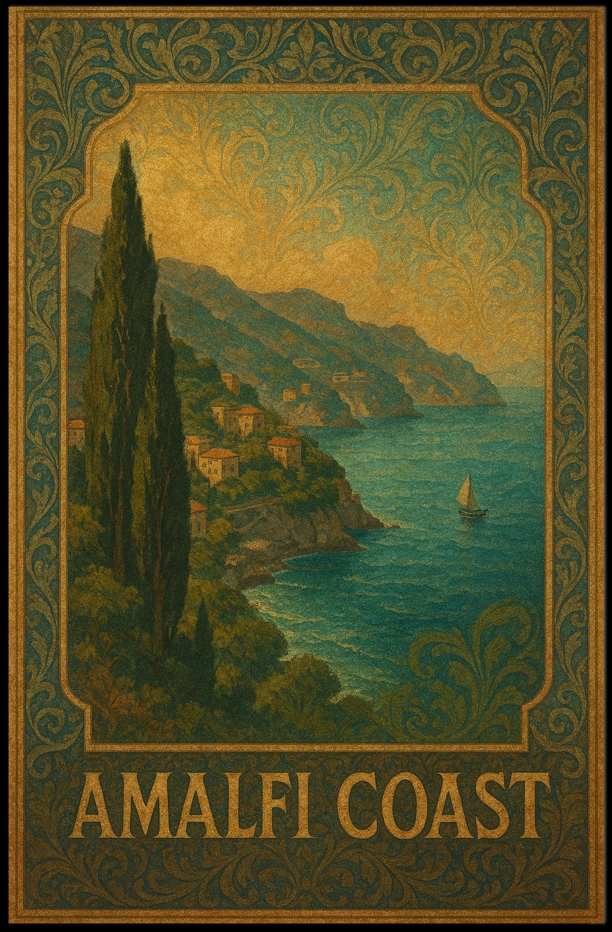 Amalfi Coast Poster Wall Art 18x24 Coastal Scene Art Print
