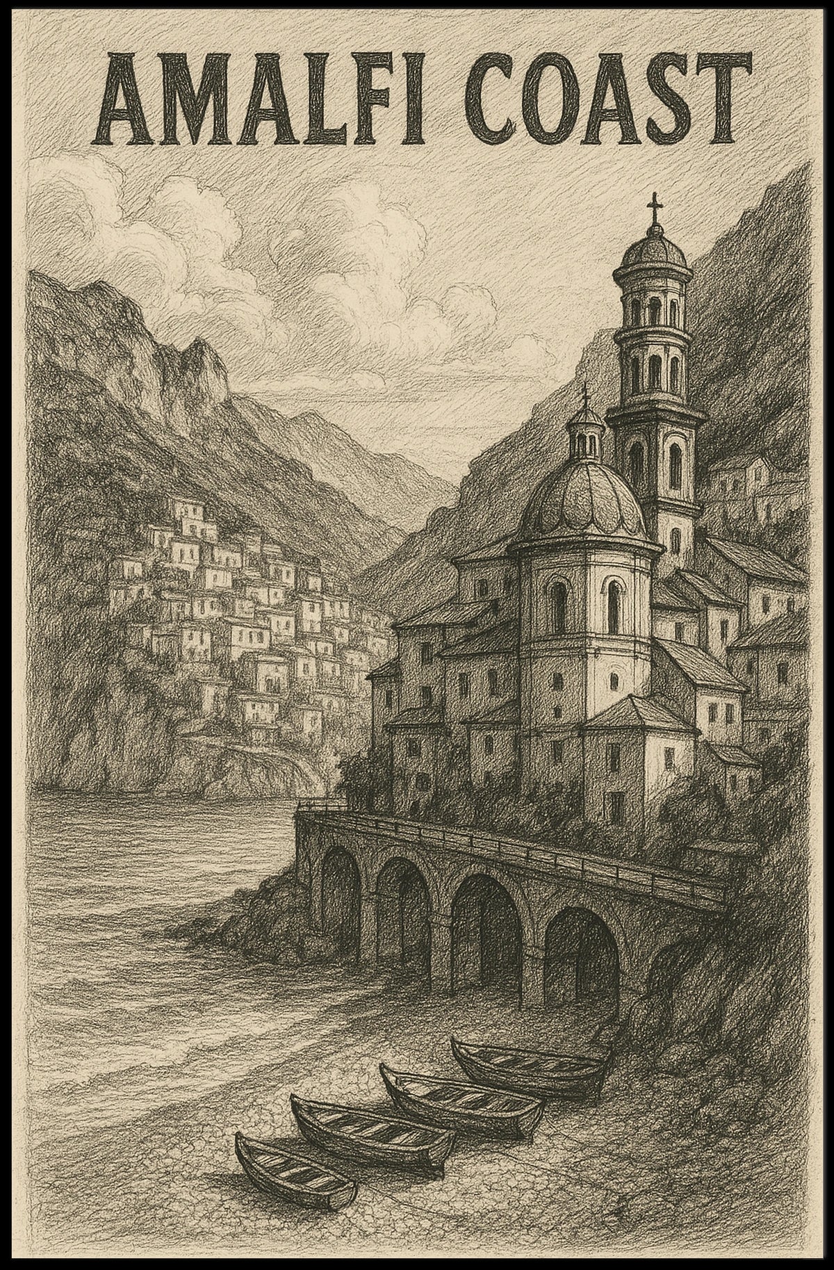 Amalfi Coast Poster Wall Art 18x24 Coastal Decor Print