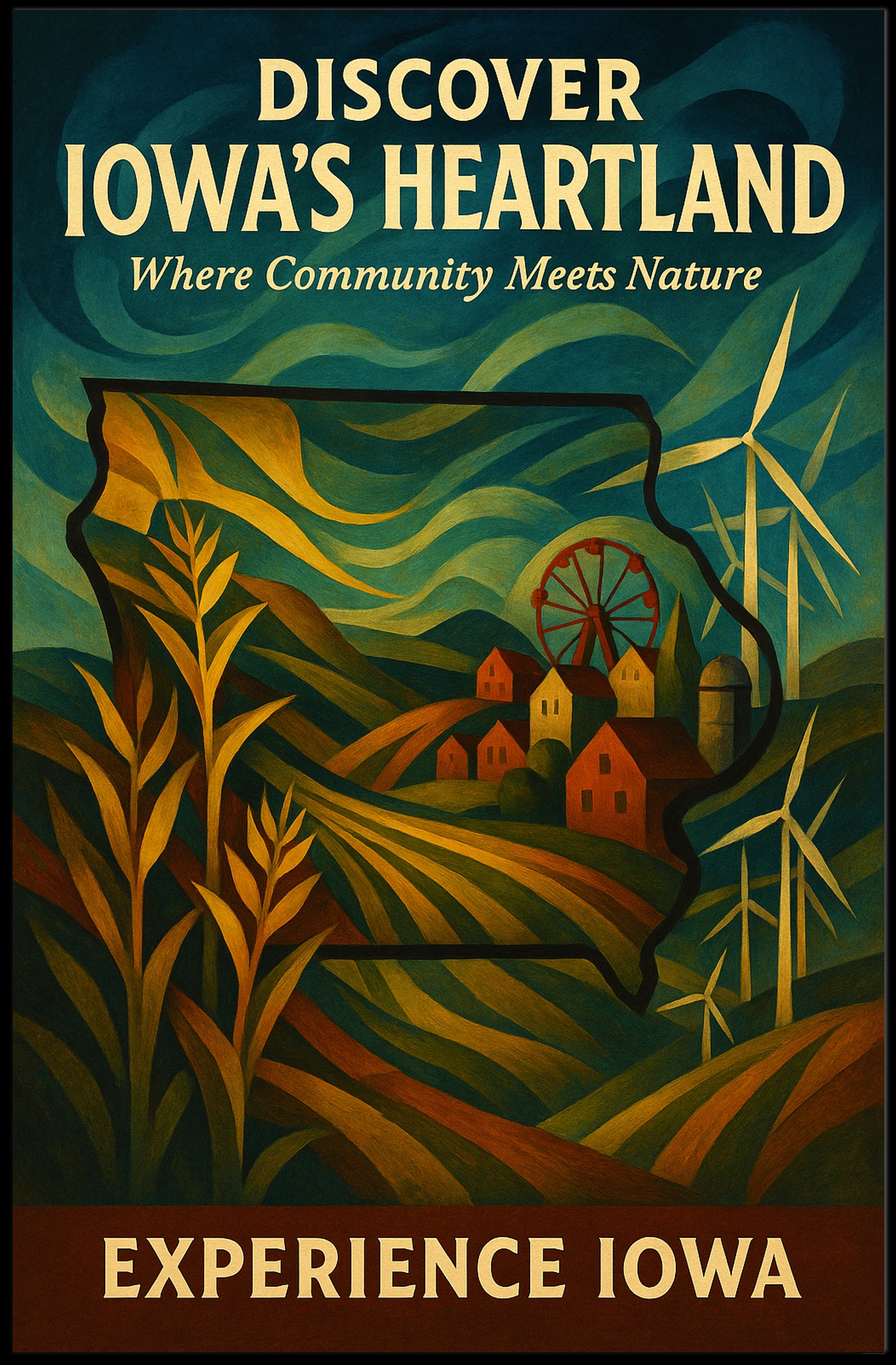 Iowa Tourism: Nature and Community, Travel Poster
