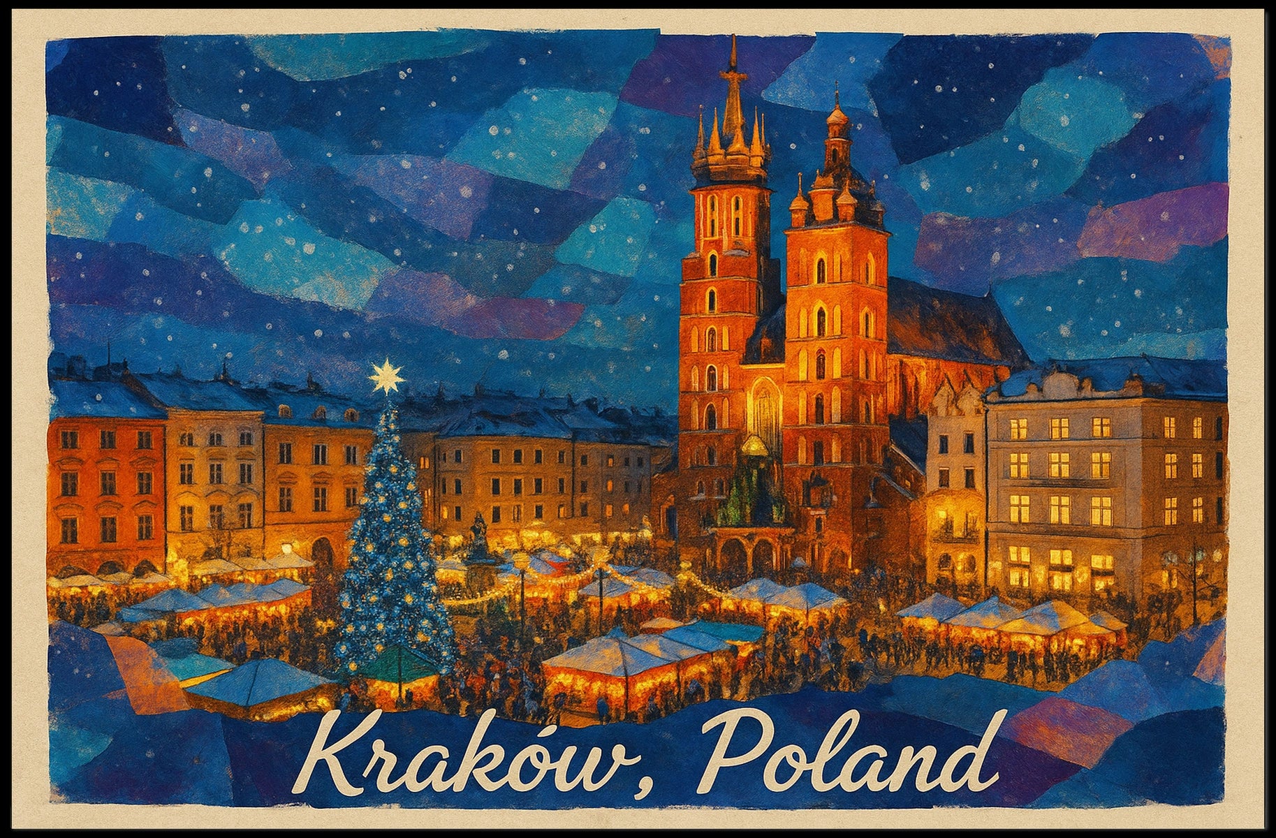 Krakow, Poland Festive Night Market Poster