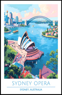 Sydney Opera House and Harbour Bridge Vintage Travel Poster