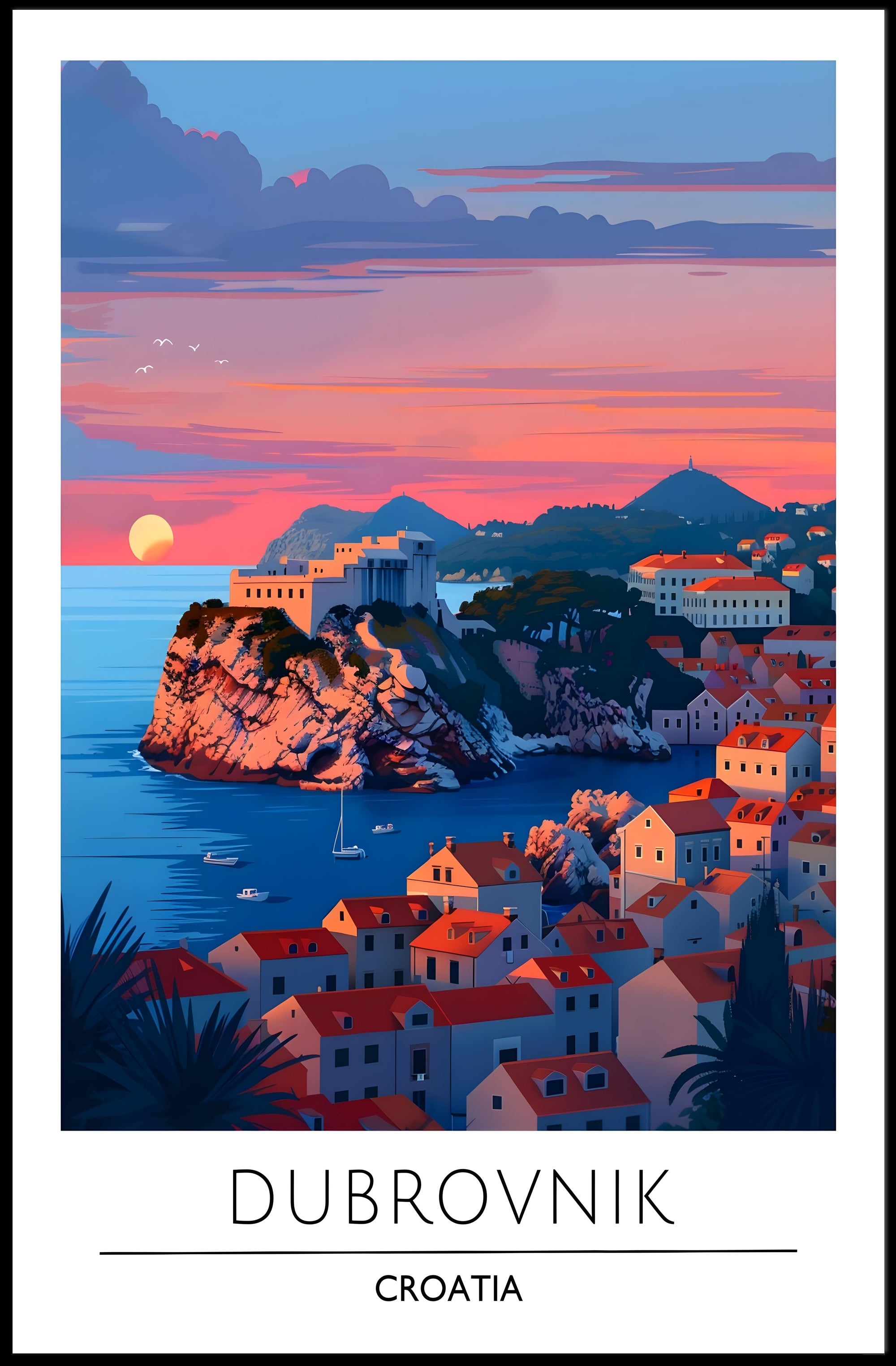 Dubrovnik Sunset Coastal Beauty Travel Poster