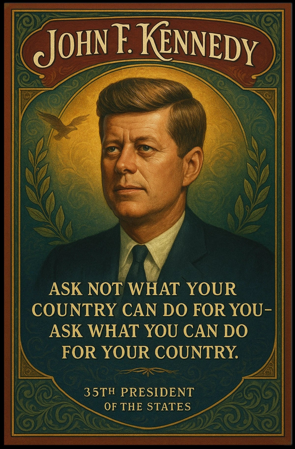 Historic JFK Tribute Vintage Patriotic Poster Art