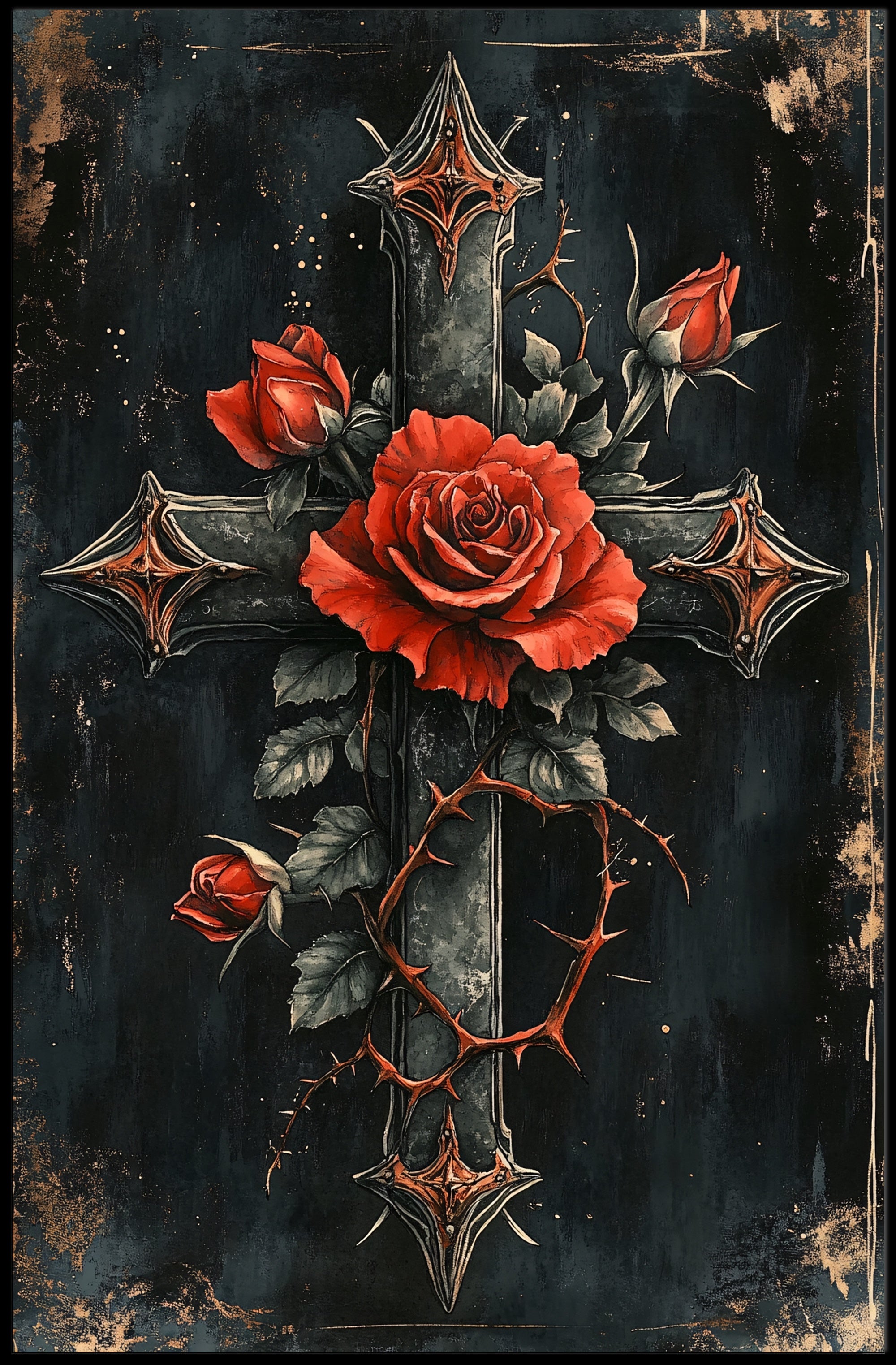Roses And Cross Poster
