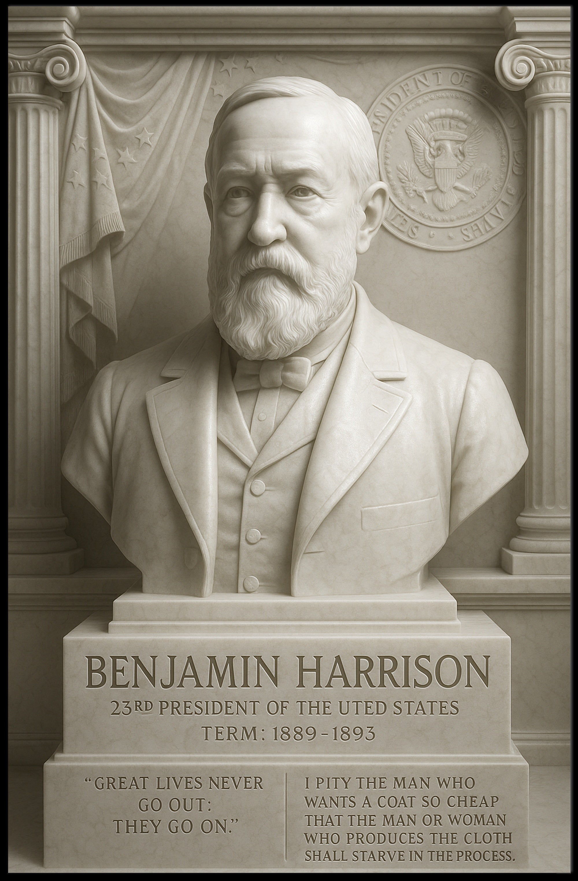 Benjamin Harrison Vintage Marble Presidential Poster