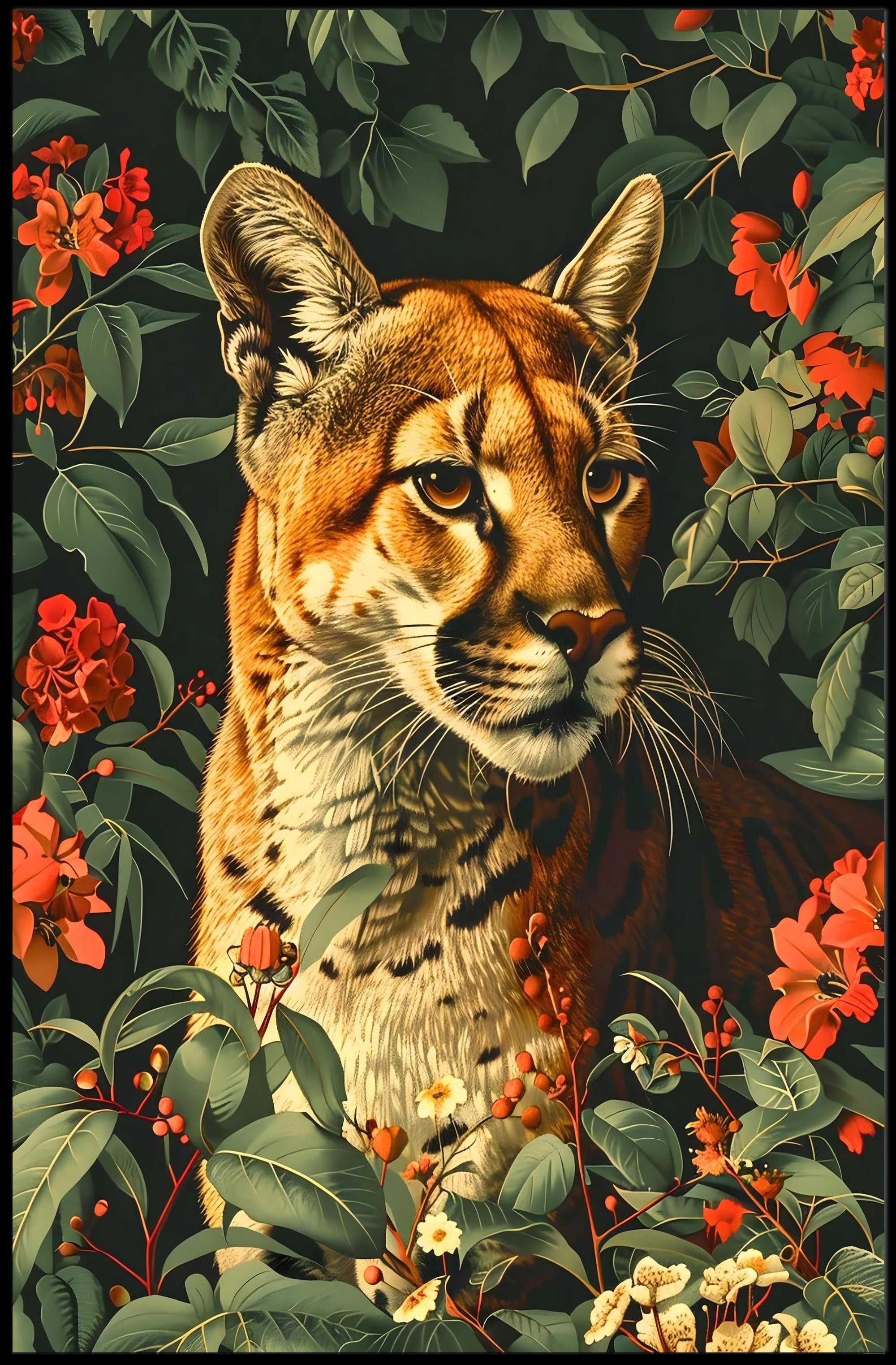 Majestic Cougar in Bloom Wall Art Print