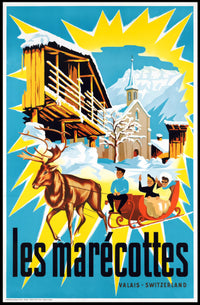 Les Marécottes Scenic Winter Travel Poster PosterGoat