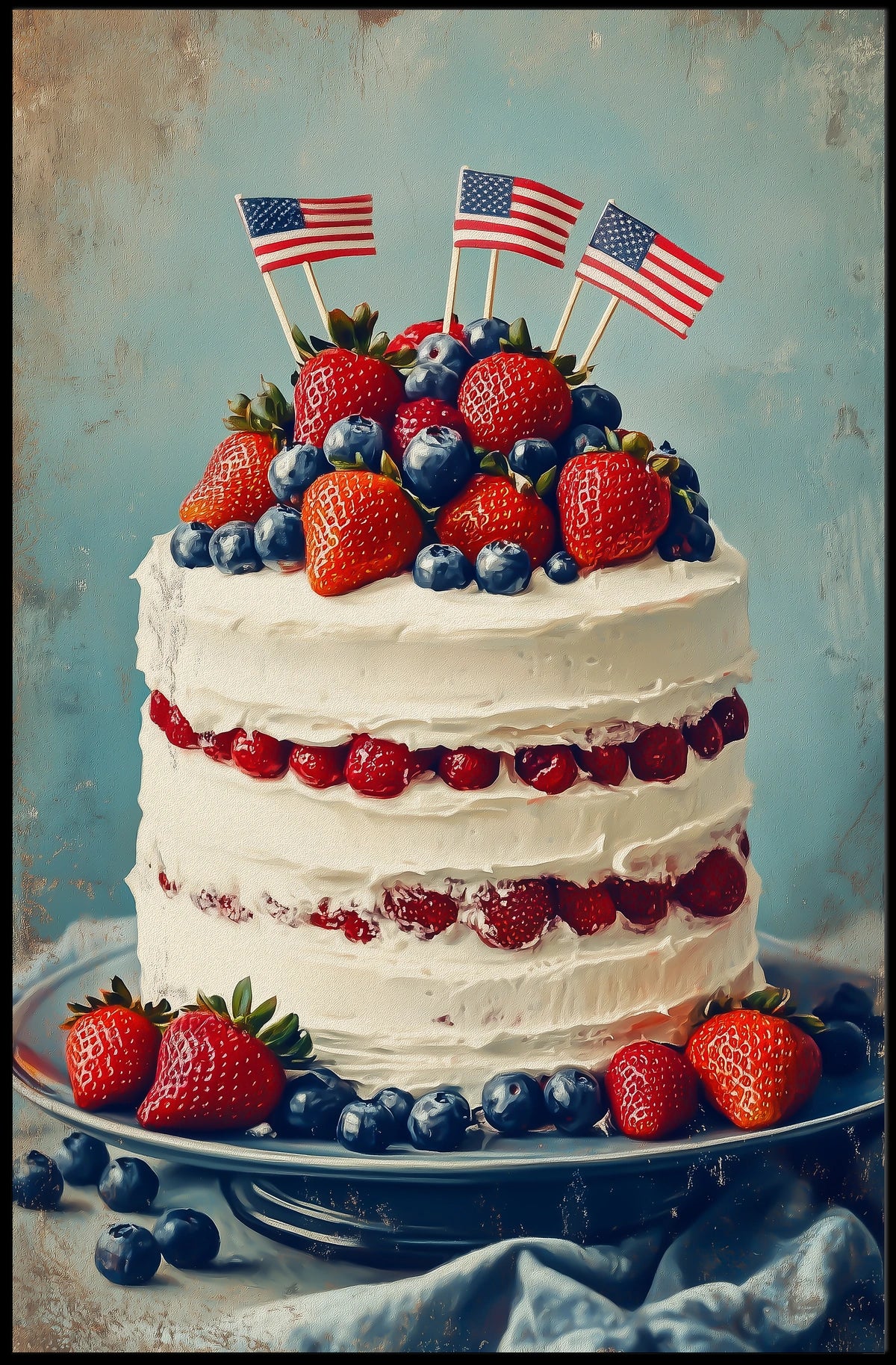 patriotic cake with white icing Poster