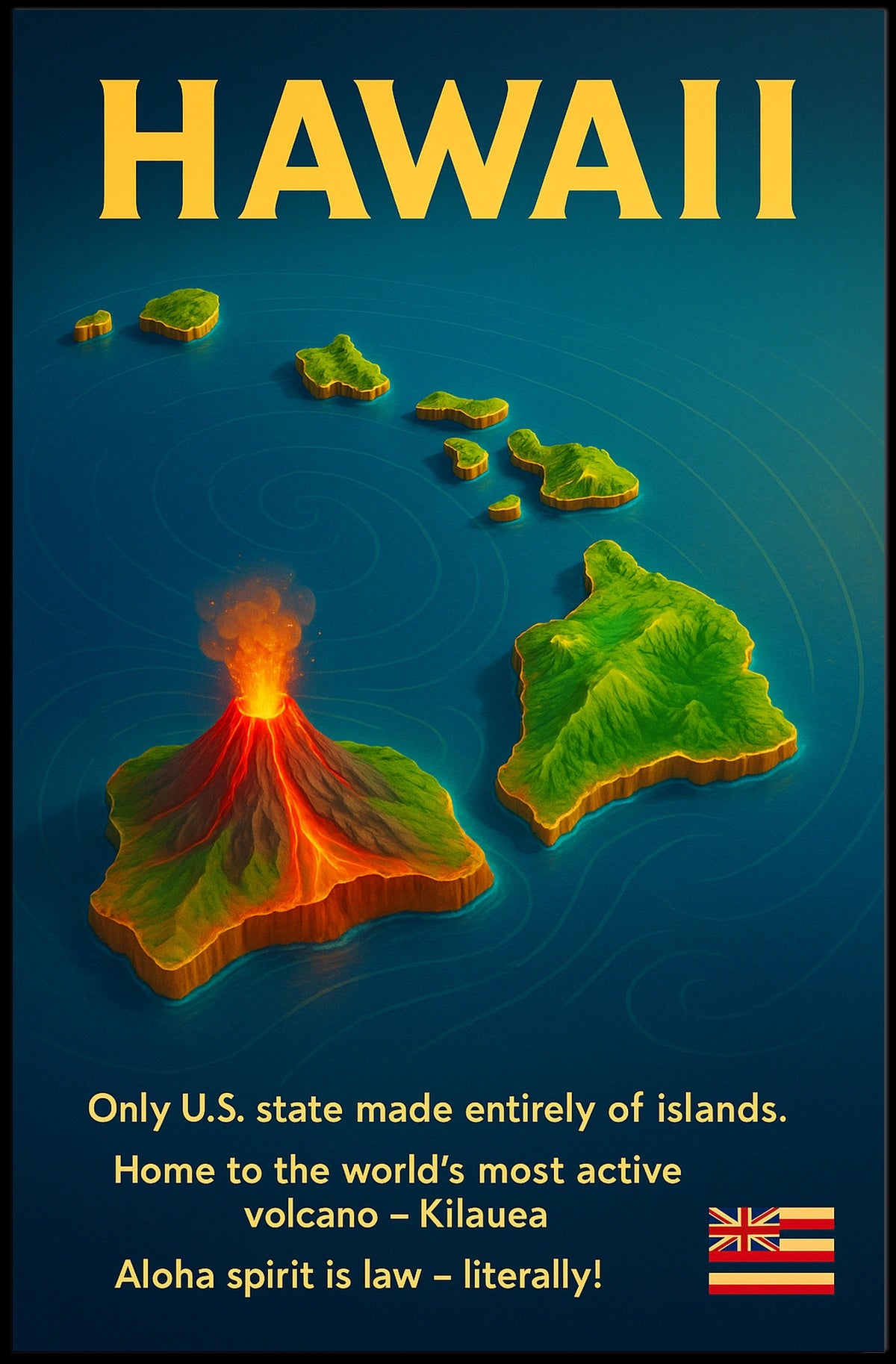 Hawaii Islands Volcano Infographic Poster: Vibrant & Educational