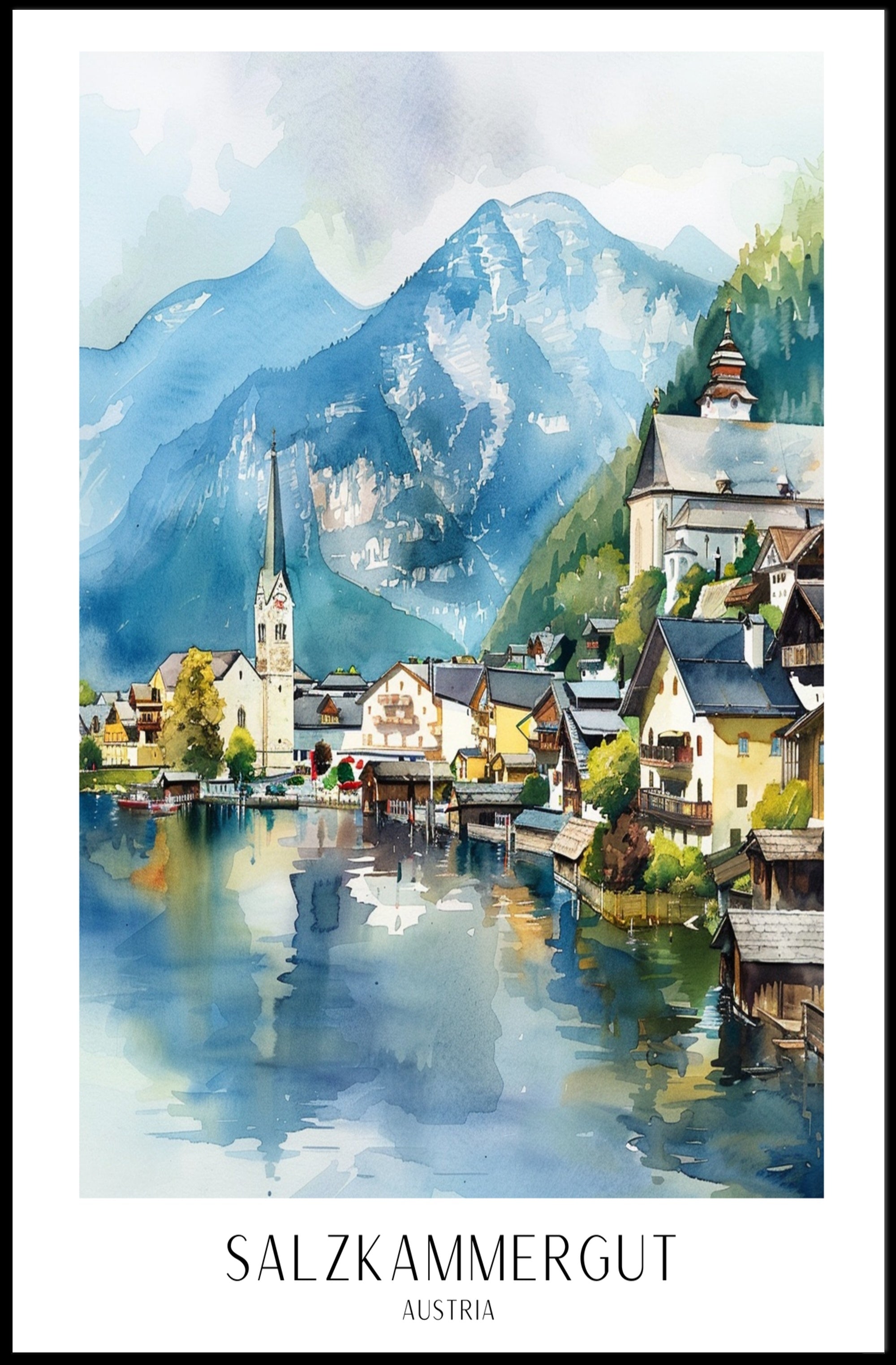 Salzkammergut Lakeside Charm Travel Poster PosterGoat